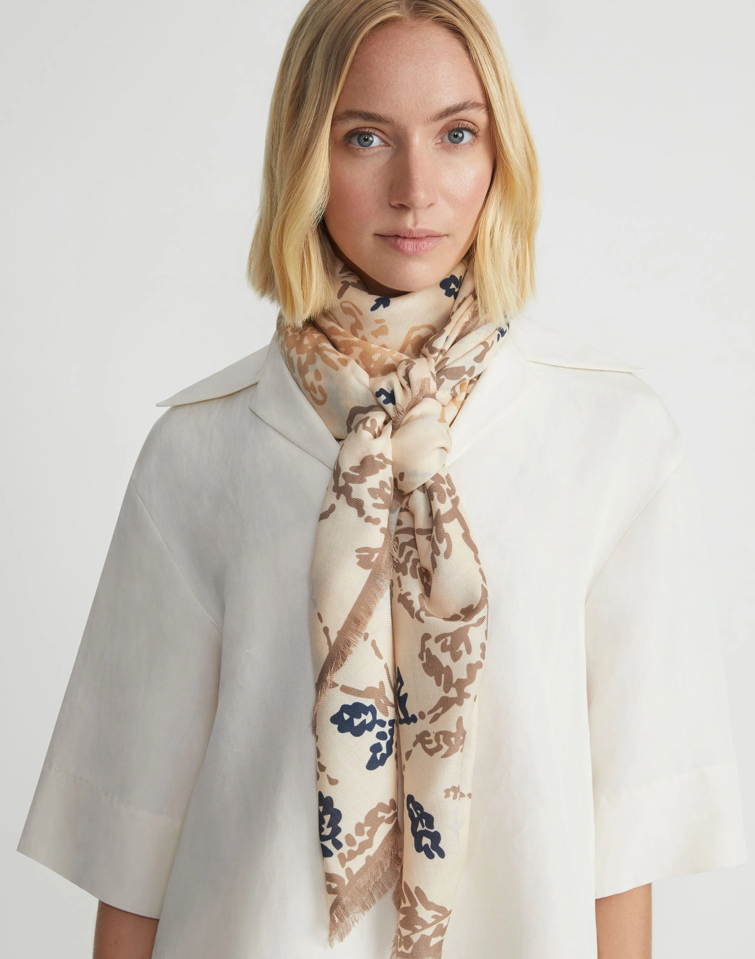 Flora Bloom Print Cashmere-Silk Scarf