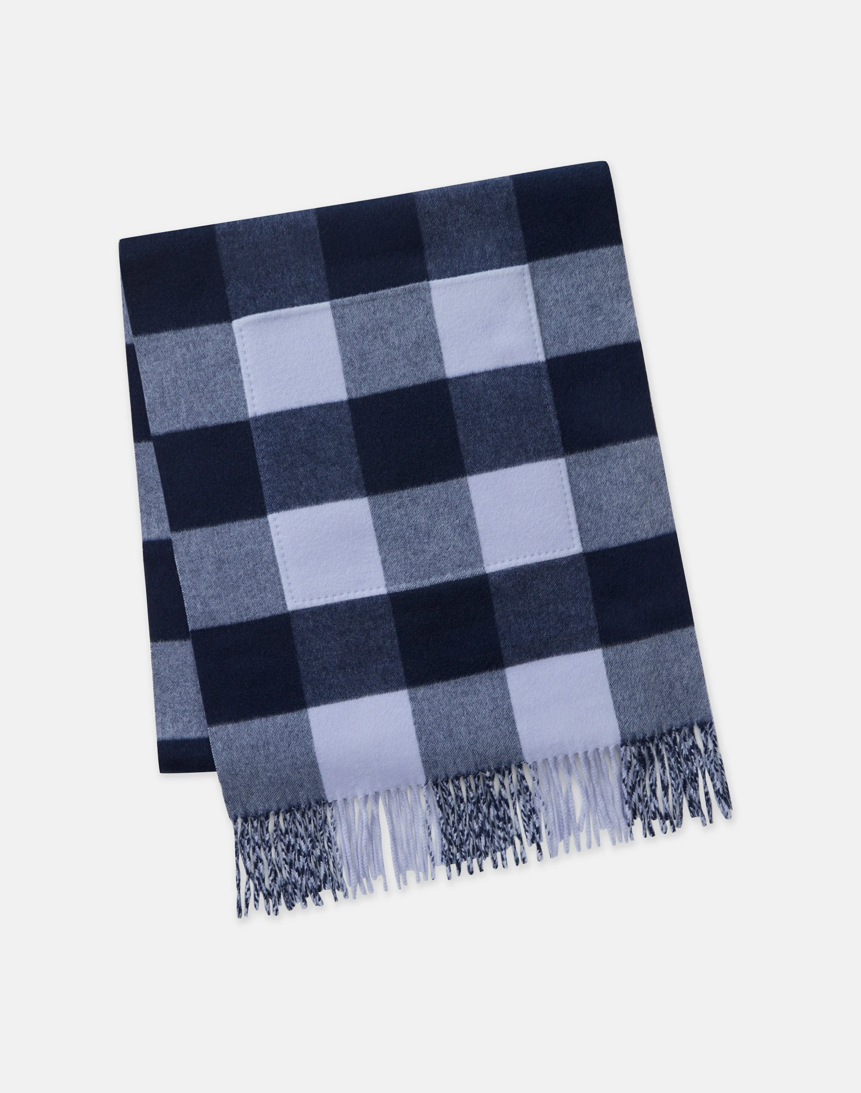 Gingham Wool-Cashmere Double Face Reversible Pocket Shawl
