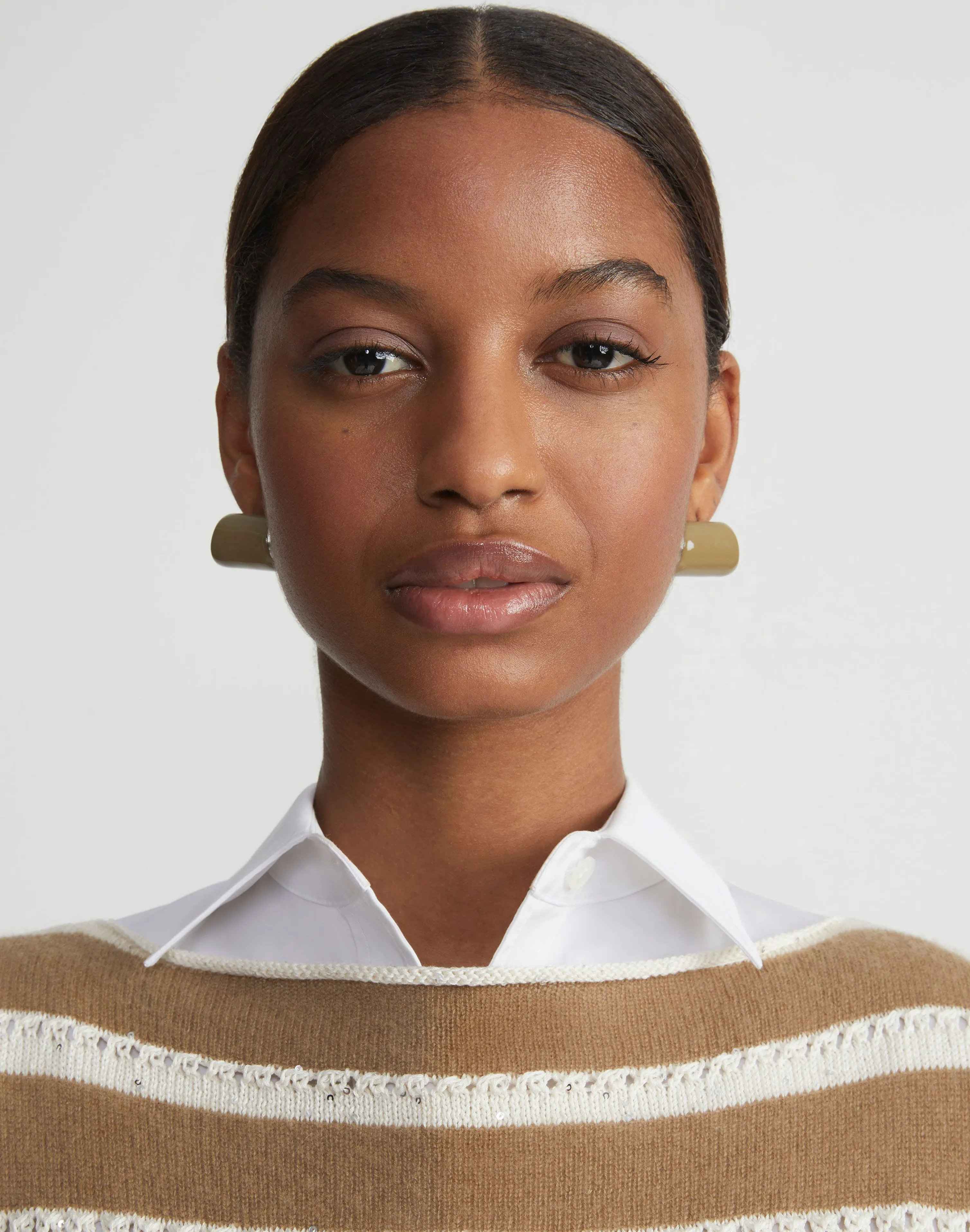 Hand-Painted Enamel Lune Brass Earring