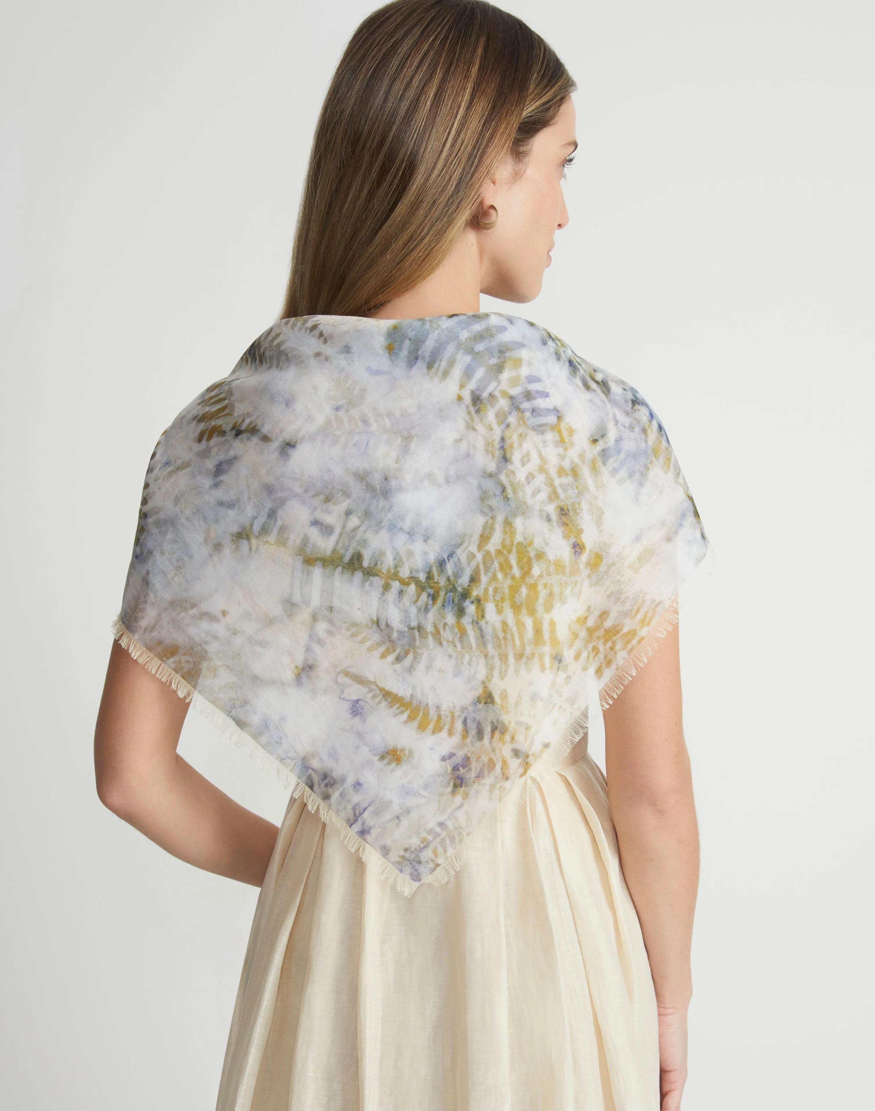 Eco Fern Print Cotton-Silk Scarf