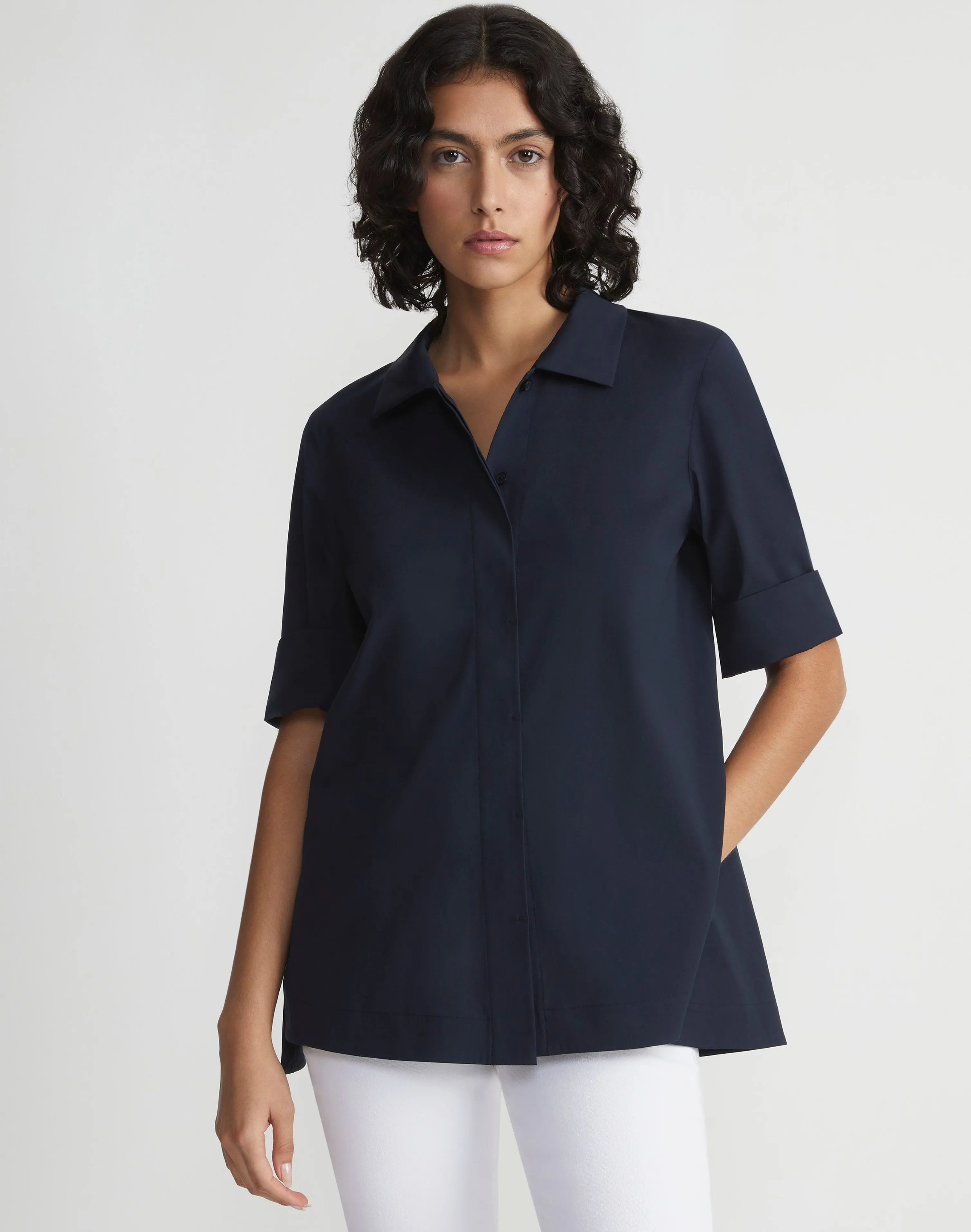 Stretch Cotton Peplum Shirt
