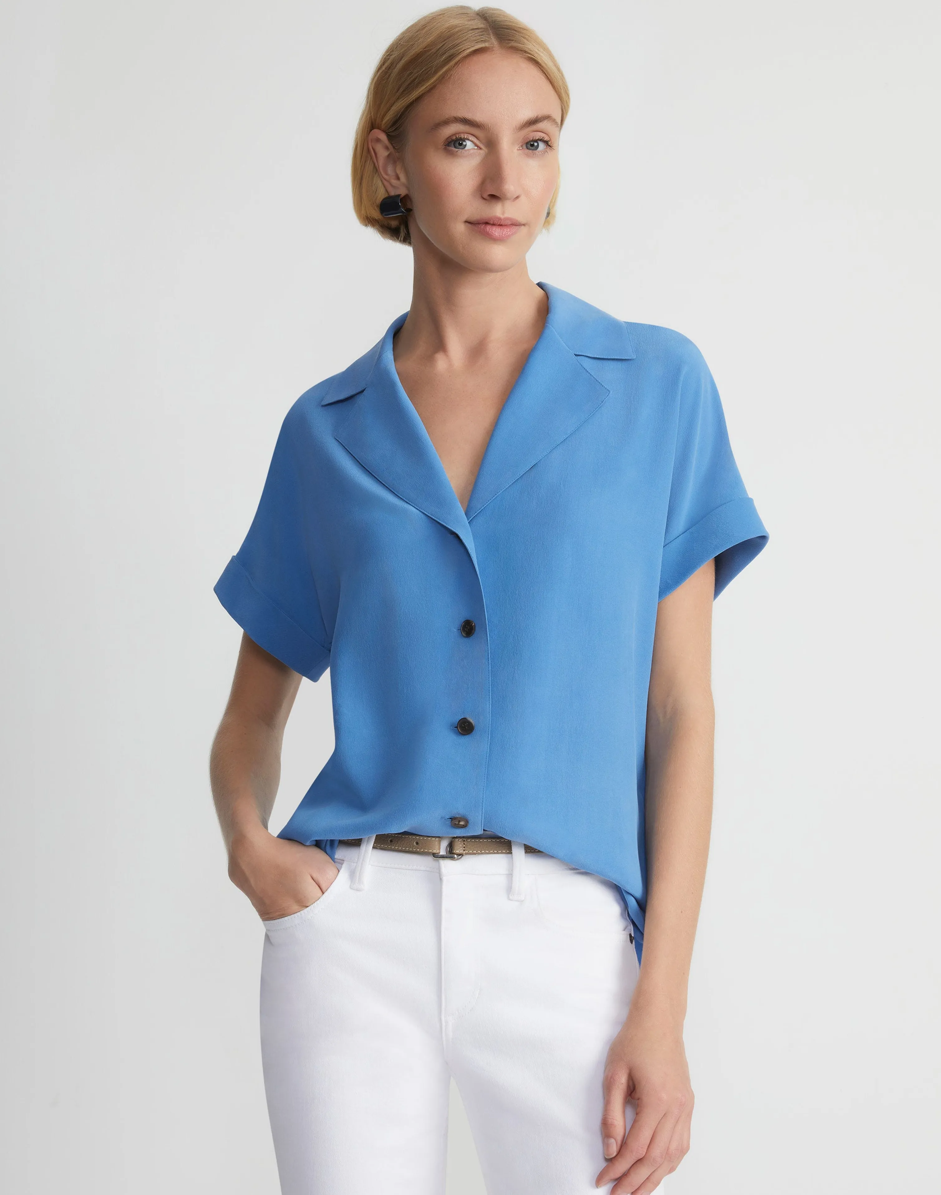 Sandwashed Silk Notch Collar Blouse