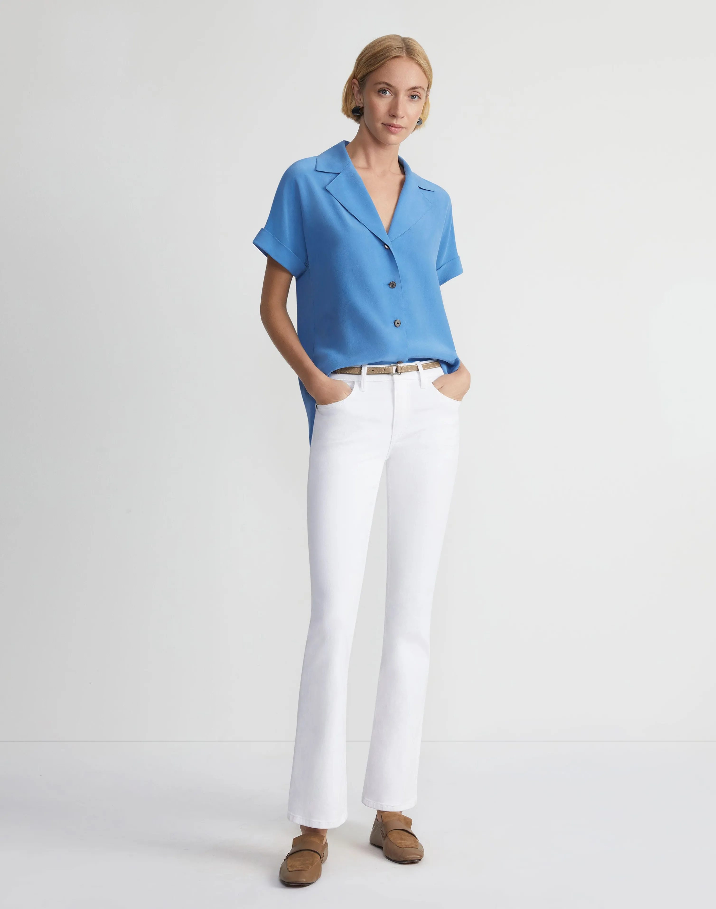 Sandwashed Silk Notch Collar Blouse
