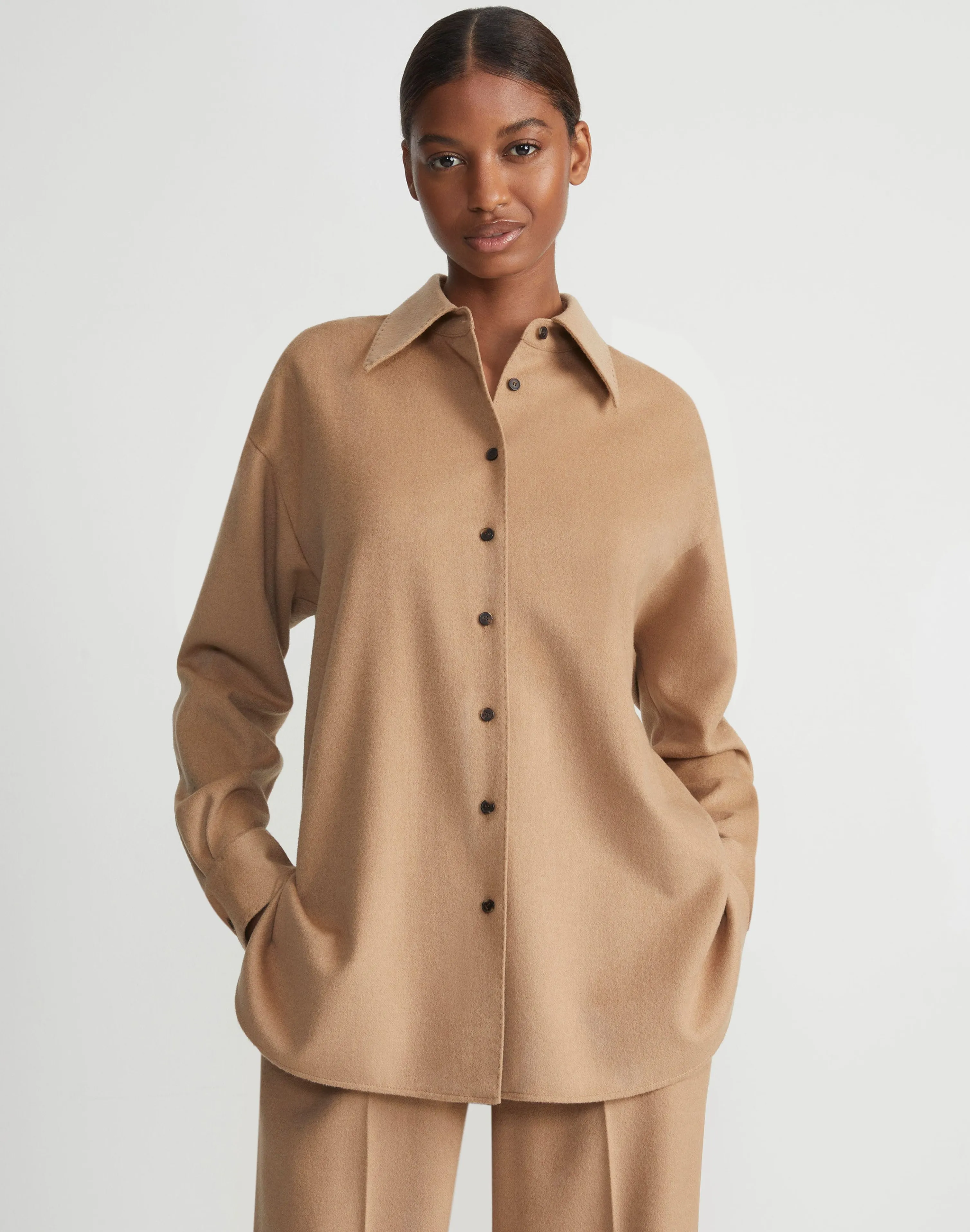Camel Hair Drop Shoulder Shirt Jacket