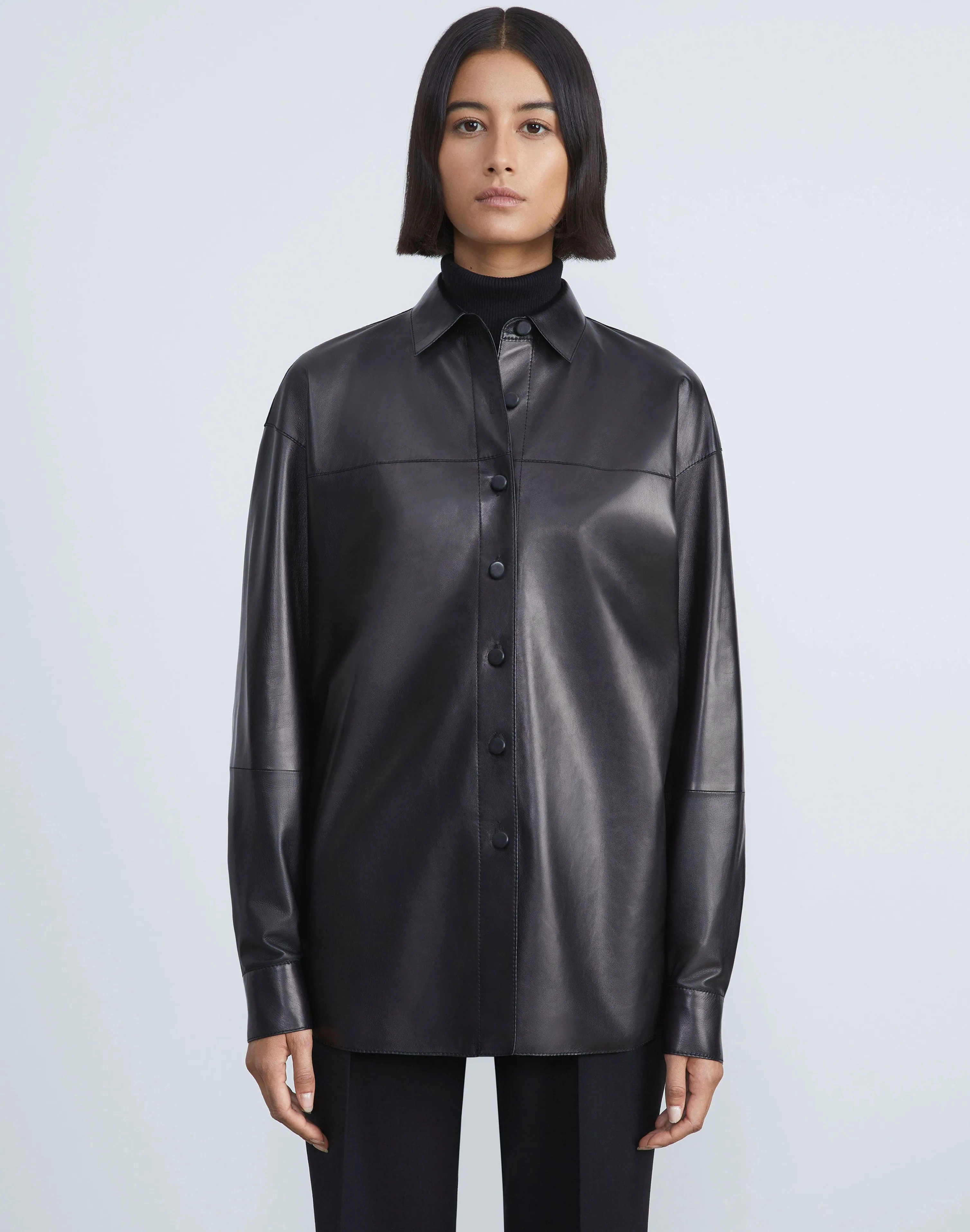 Nappa Lambskin Leather Shirt Jacket