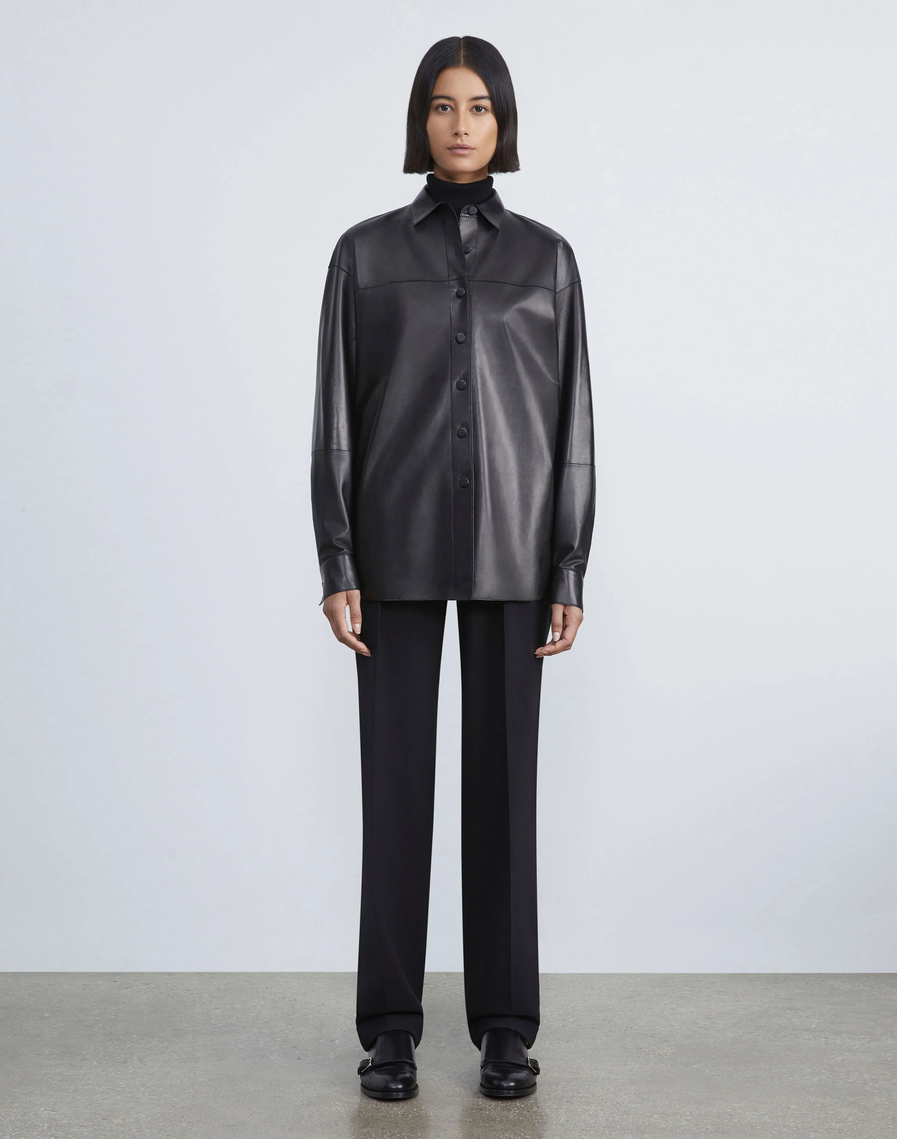 Nappa Lambskin Leather Shirt Jacket