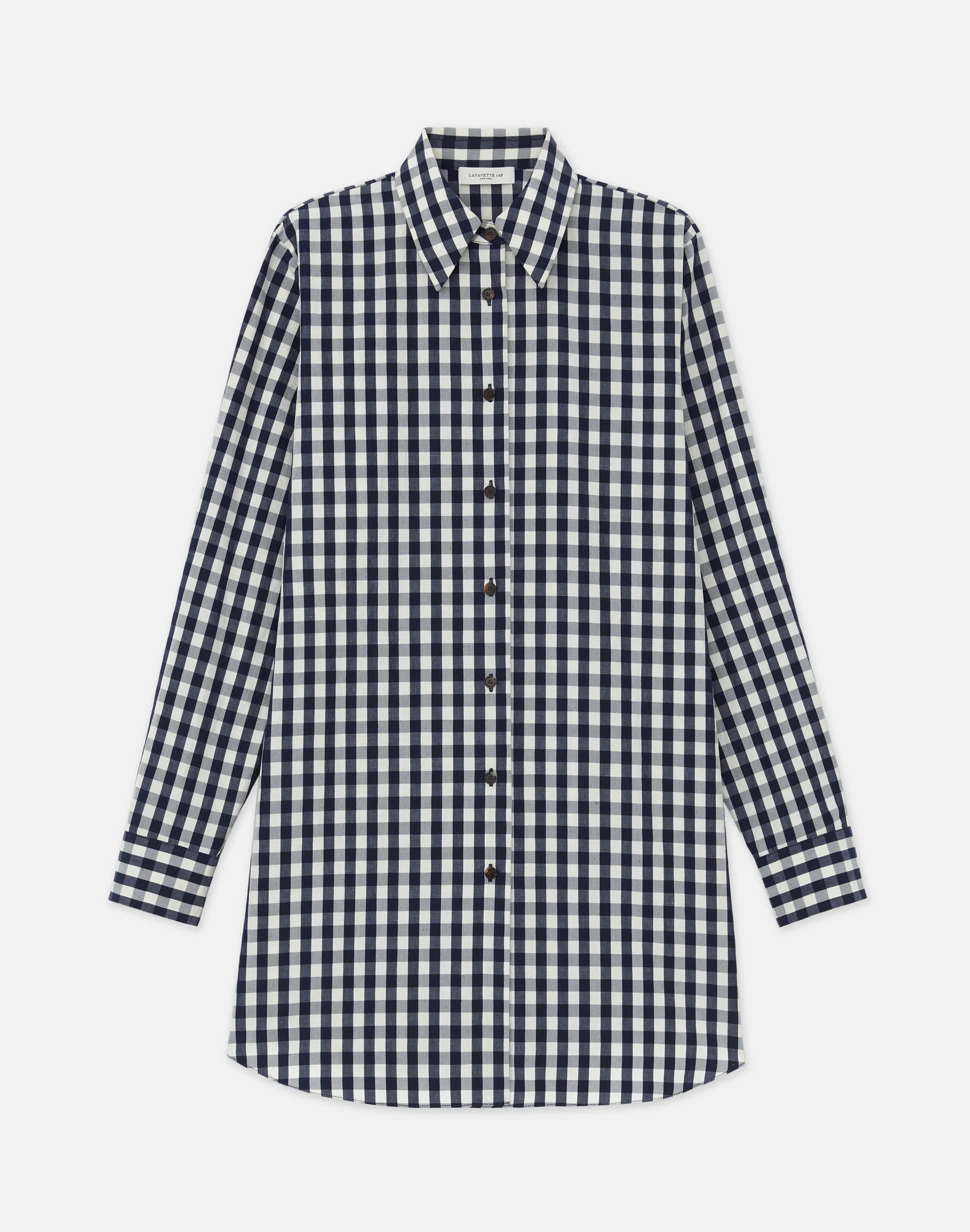 Gingham Crinkle Cotton-Linen Oversized Shirt