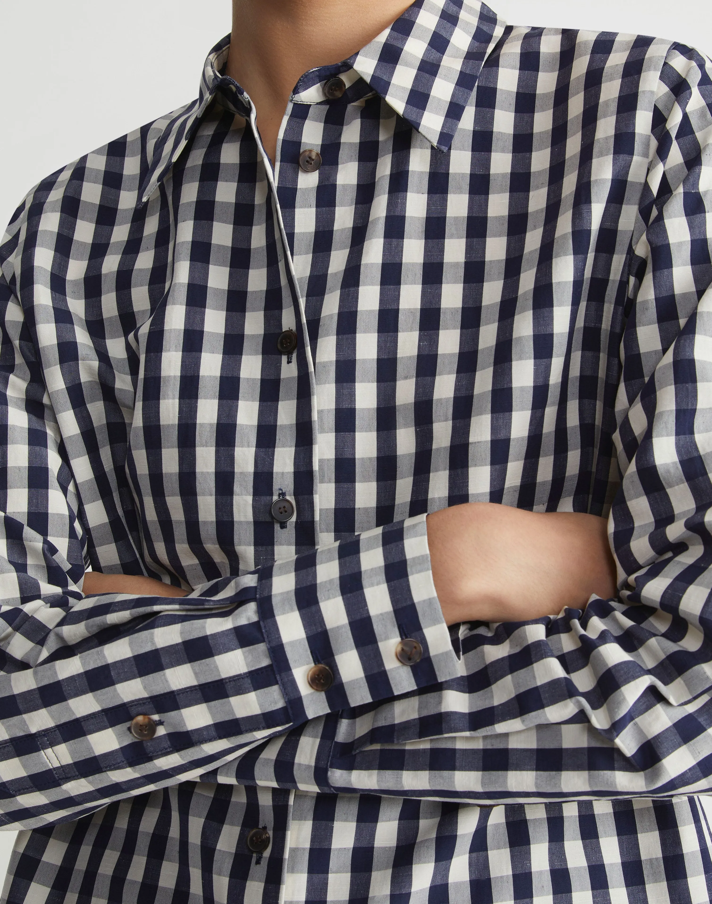 Gingham Crinkle Cotton-Linen Oversized Shirt