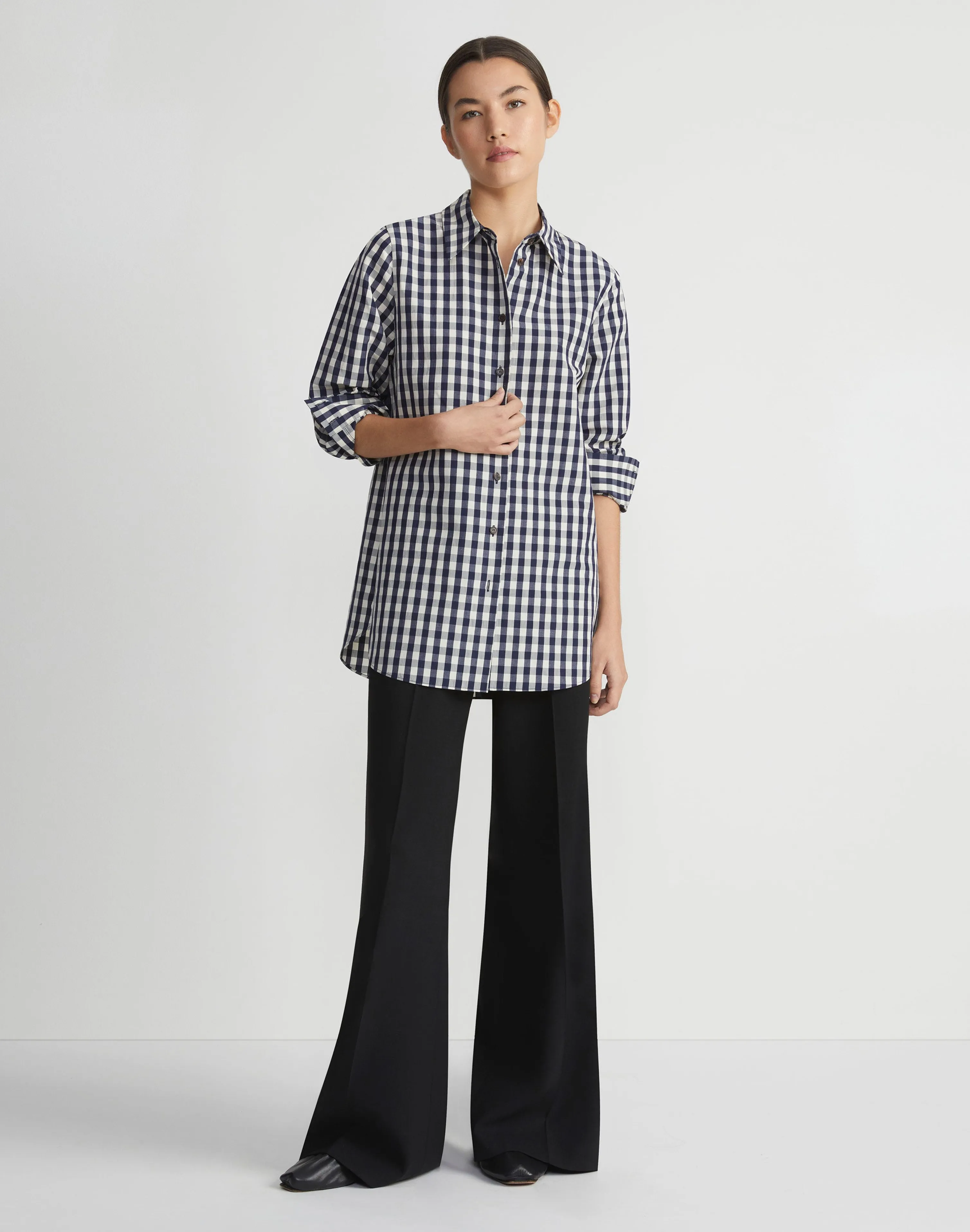 Gingham Crinkle Cotton-Linen Oversized Shirt