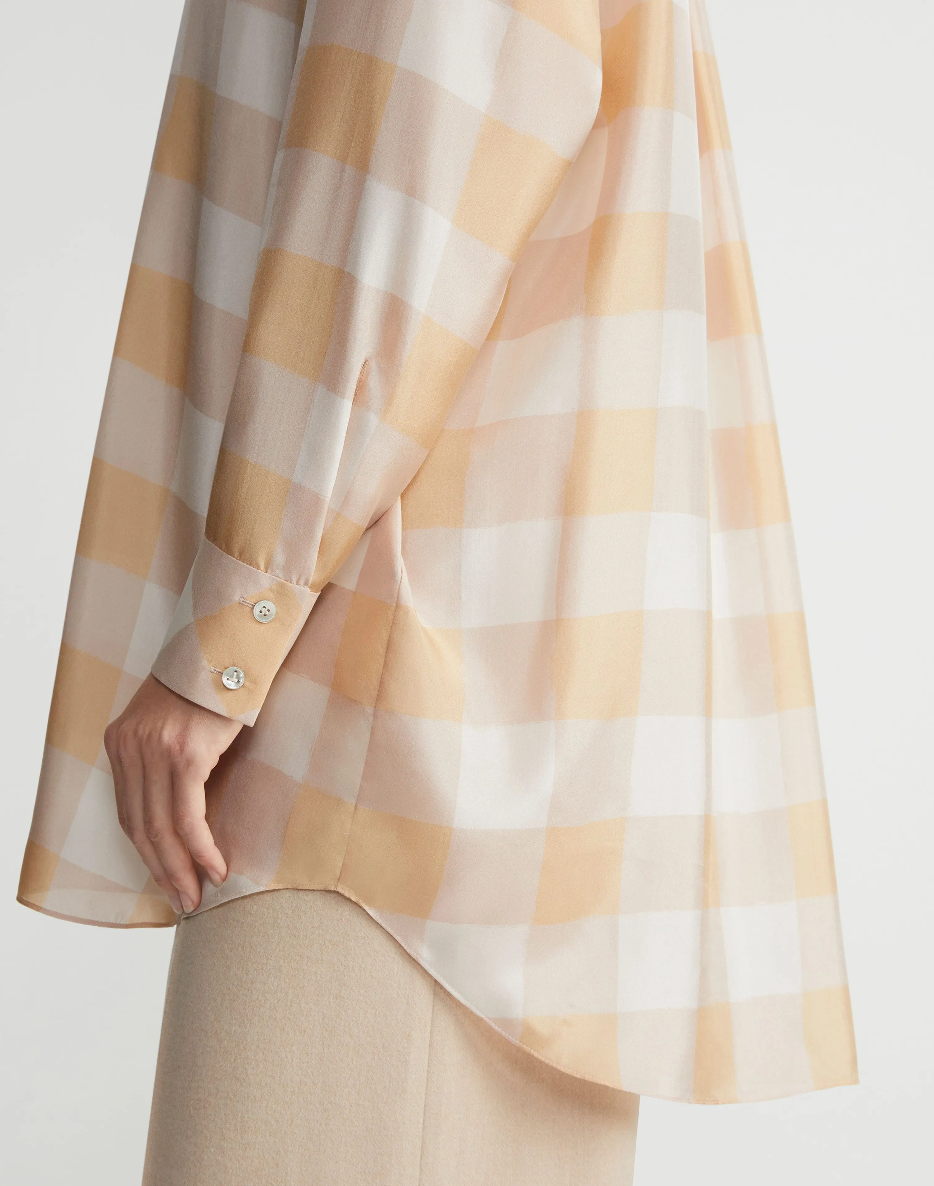 Painted Gingham Print Silk Habutai Oversized Blouse