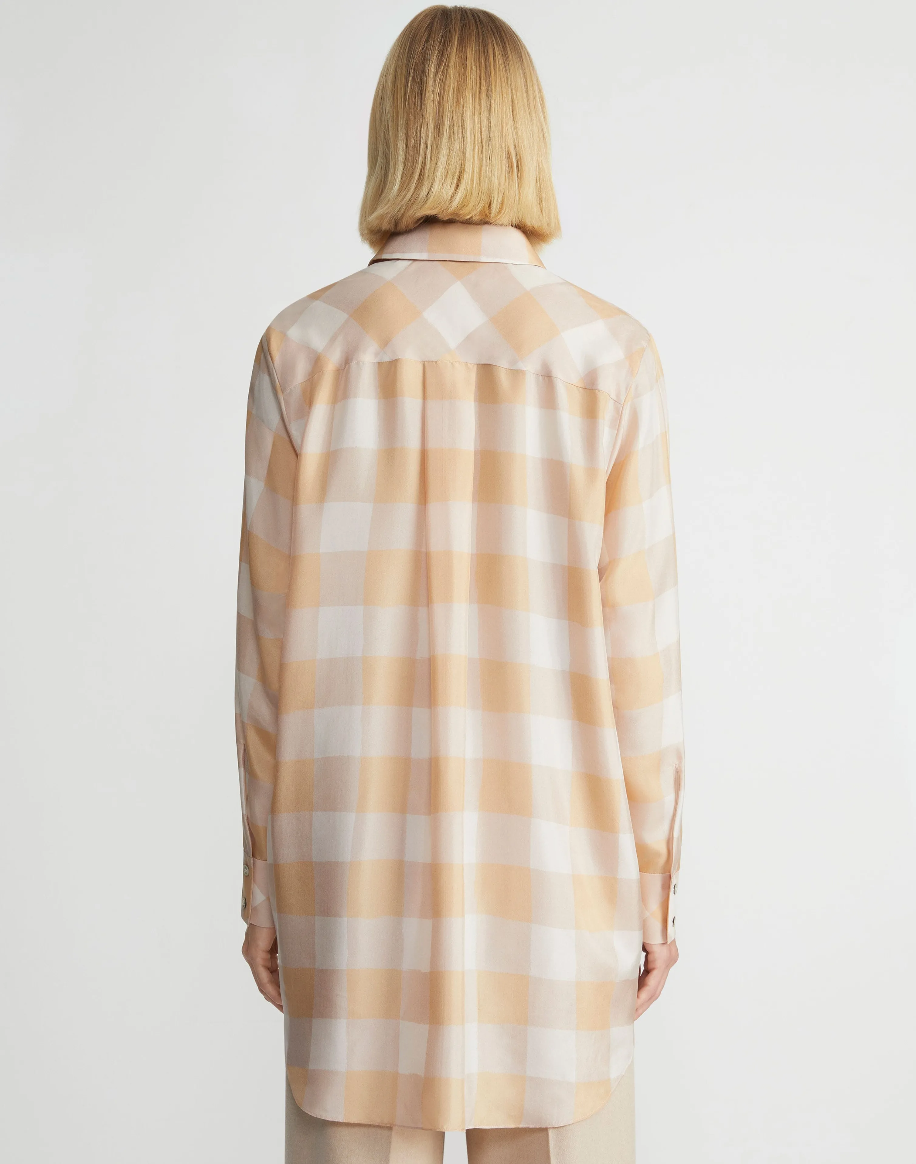 Painted Gingham Print Silk Habutai Oversized Blouse