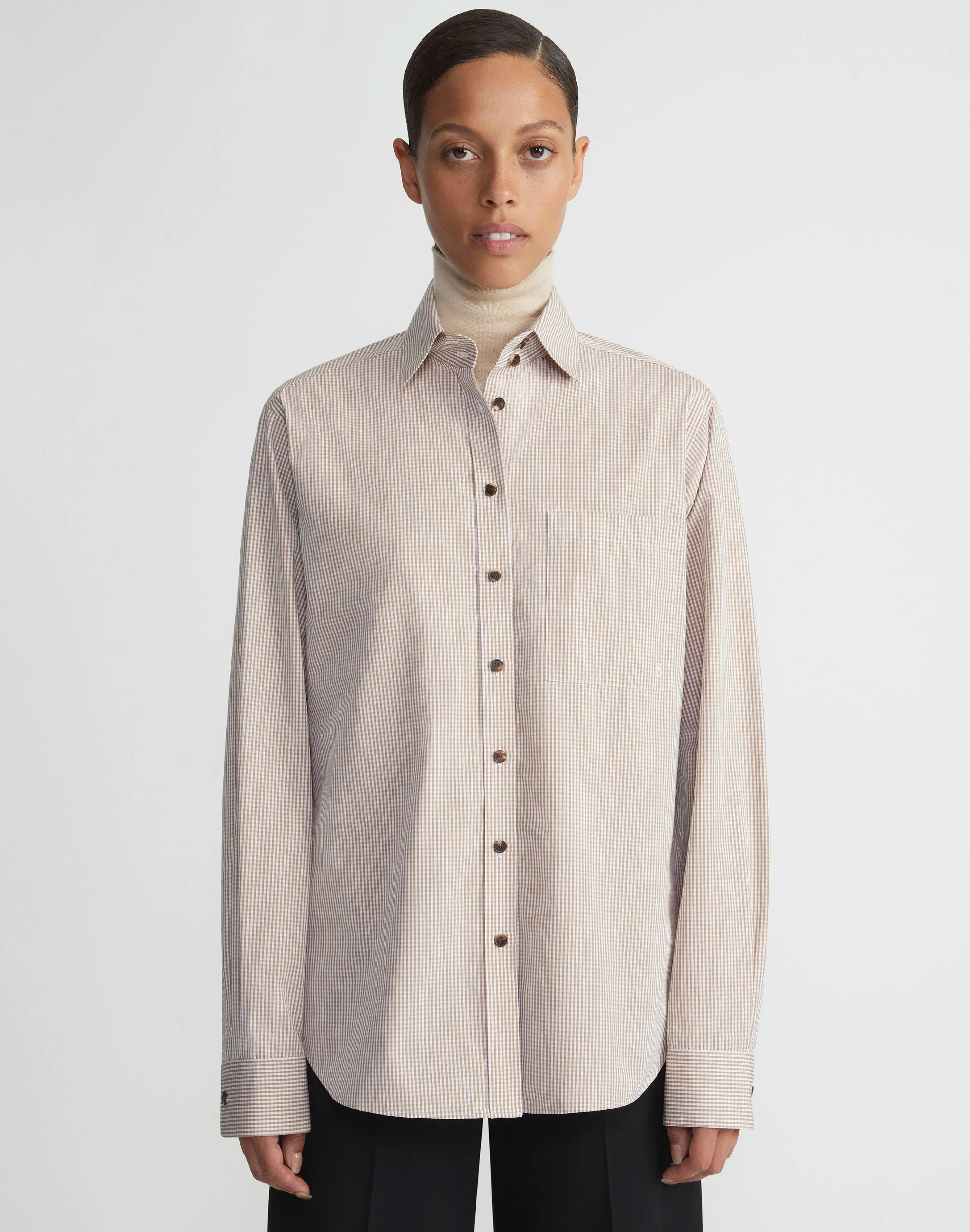 Micro Gingham Cotton Poplin High Collar Shirt