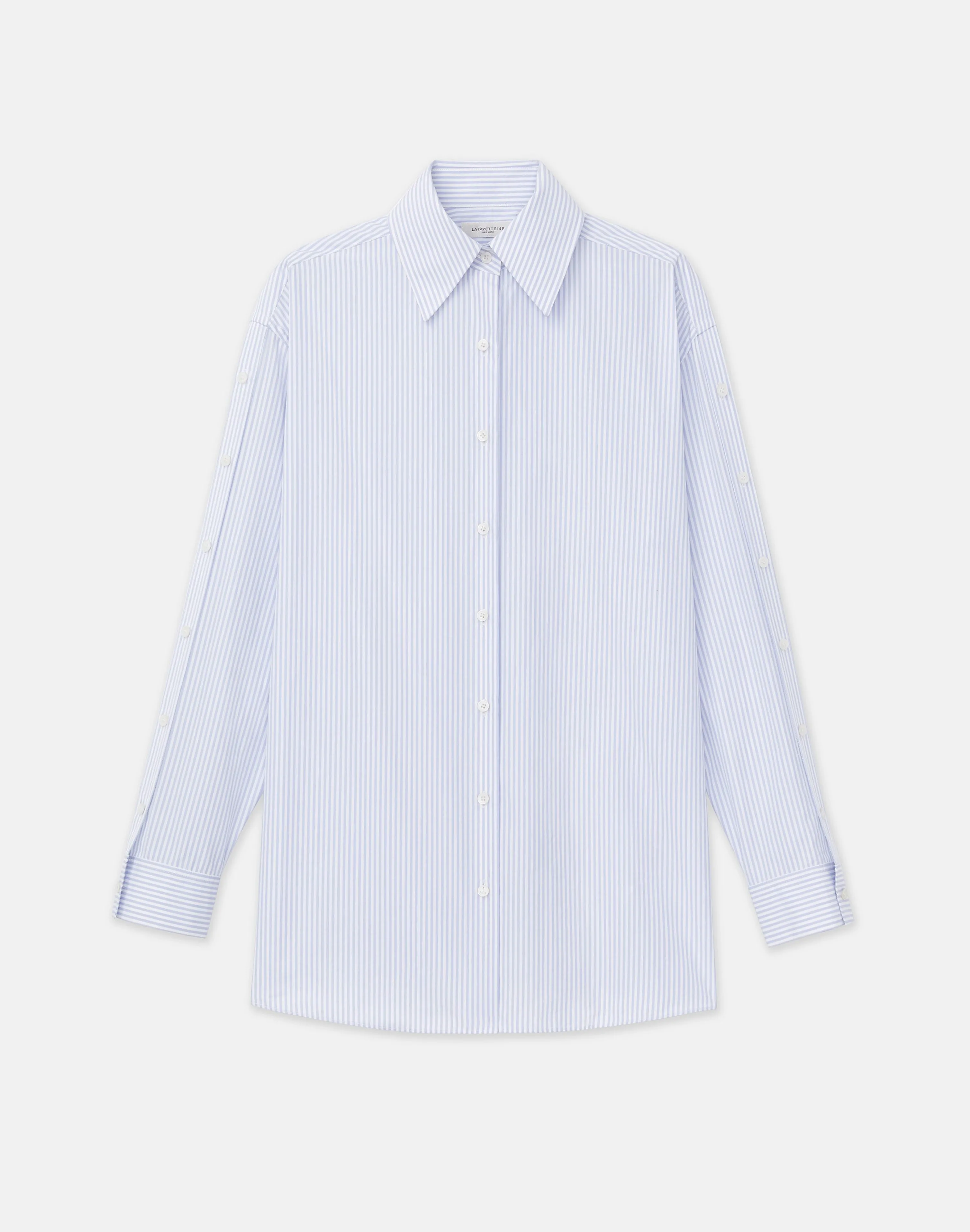 Stripe Cotton Poplin Button Sleeve Oversized Shirt