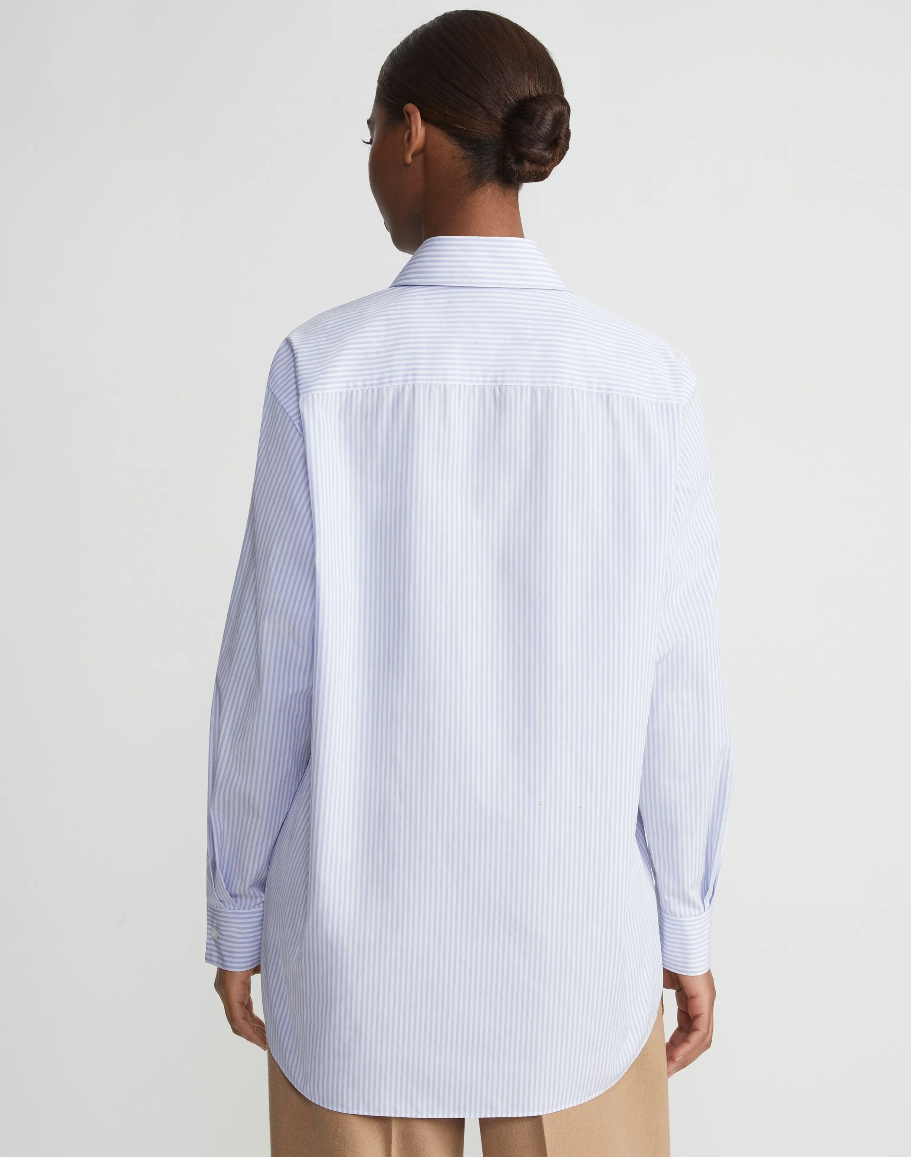 Stripe Cotton Poplin Button Sleeve Oversized Shirt