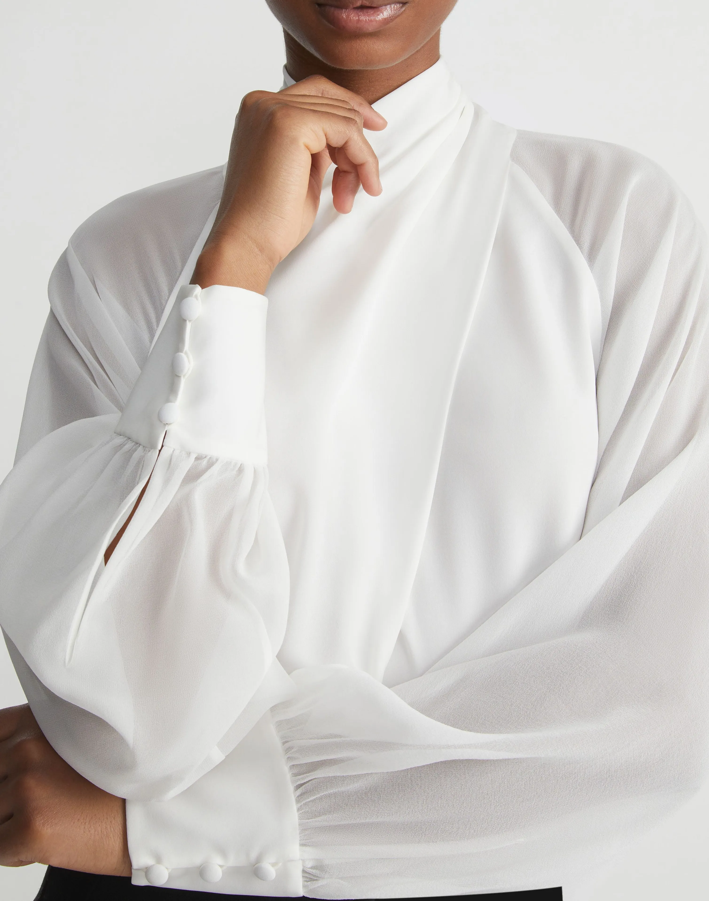 Opaque & Sheer Silk Wrap Blouse