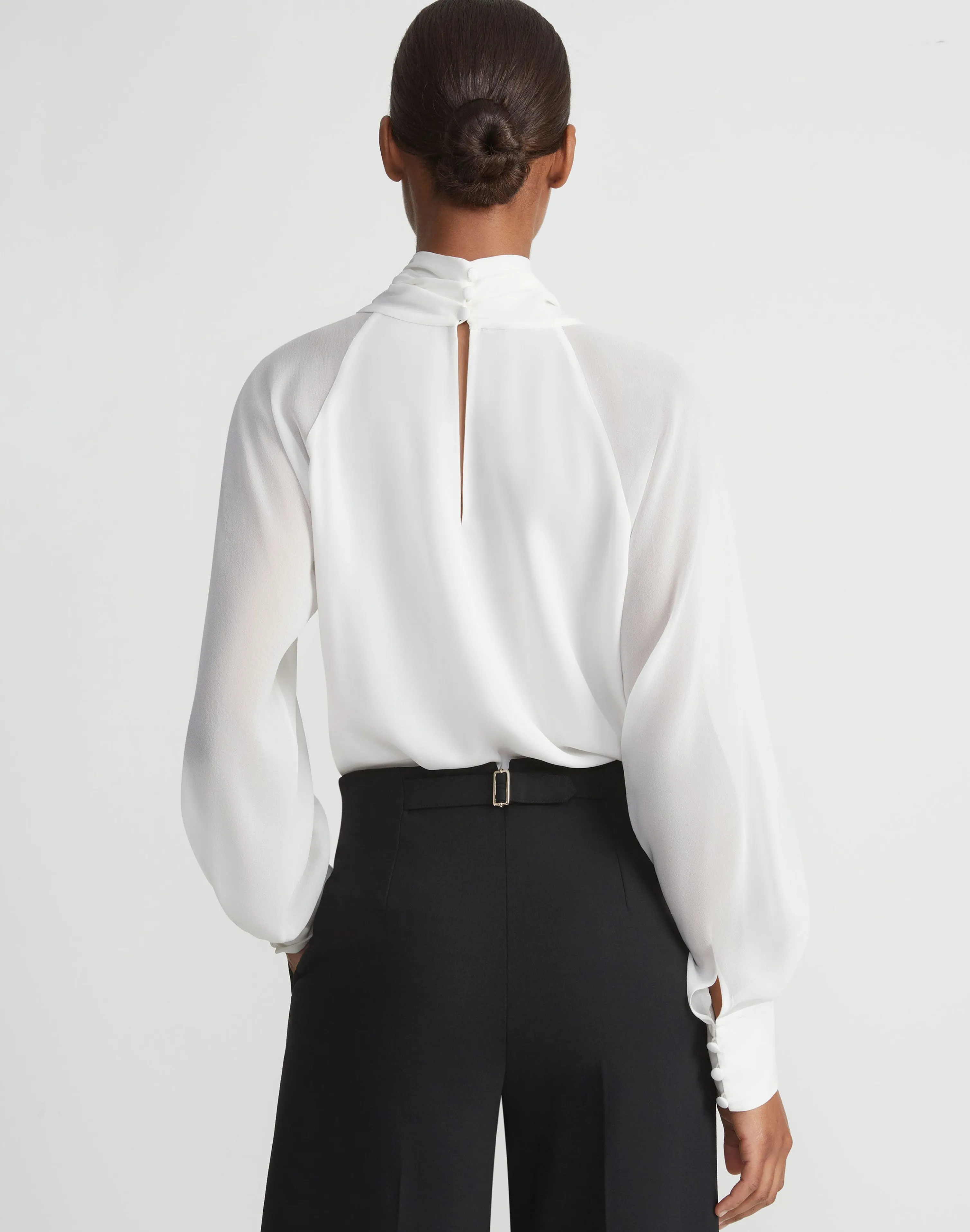 Opaque & Sheer Silk Wrap Blouse