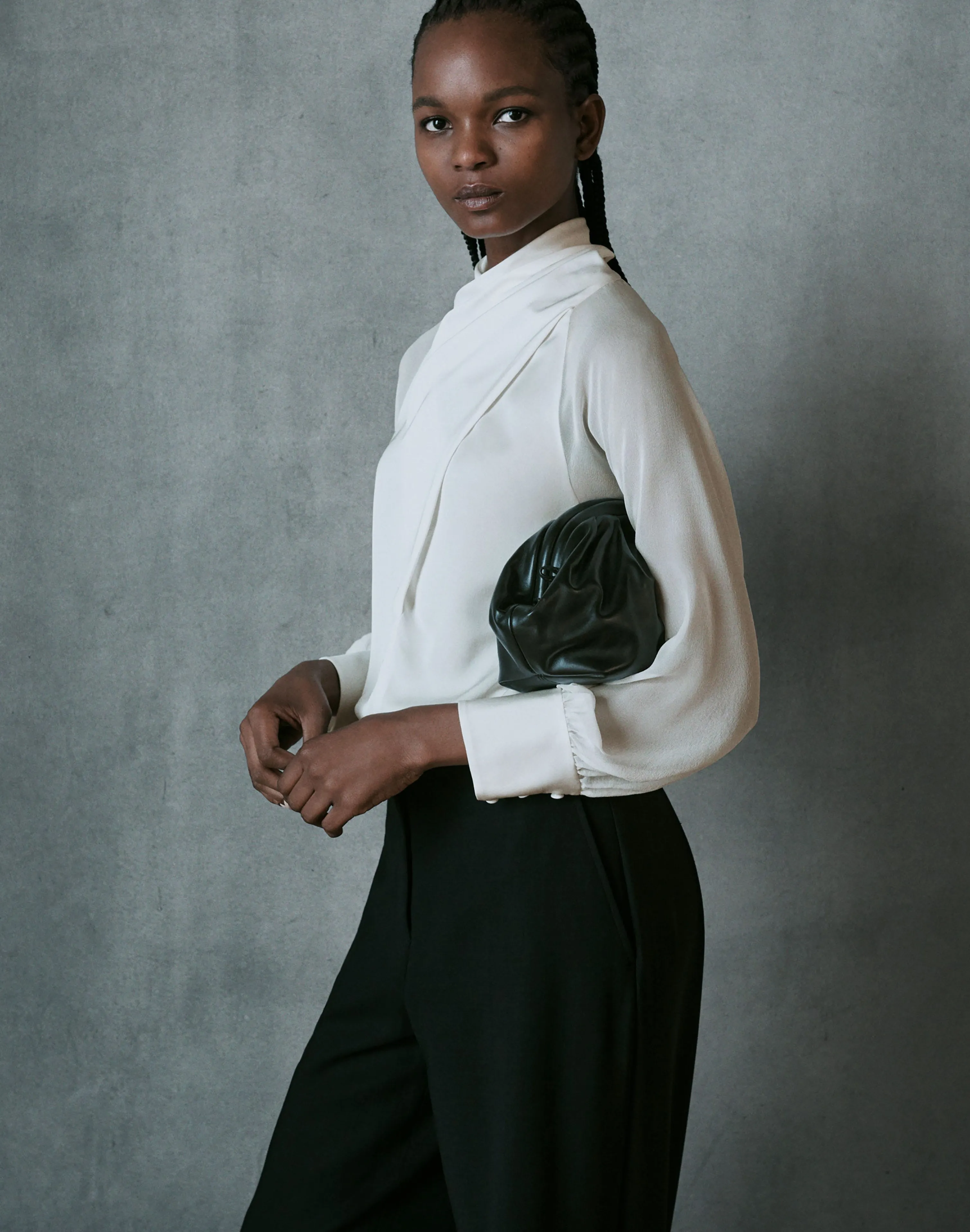 Opaque & Sheer Silk Wrap Blouse