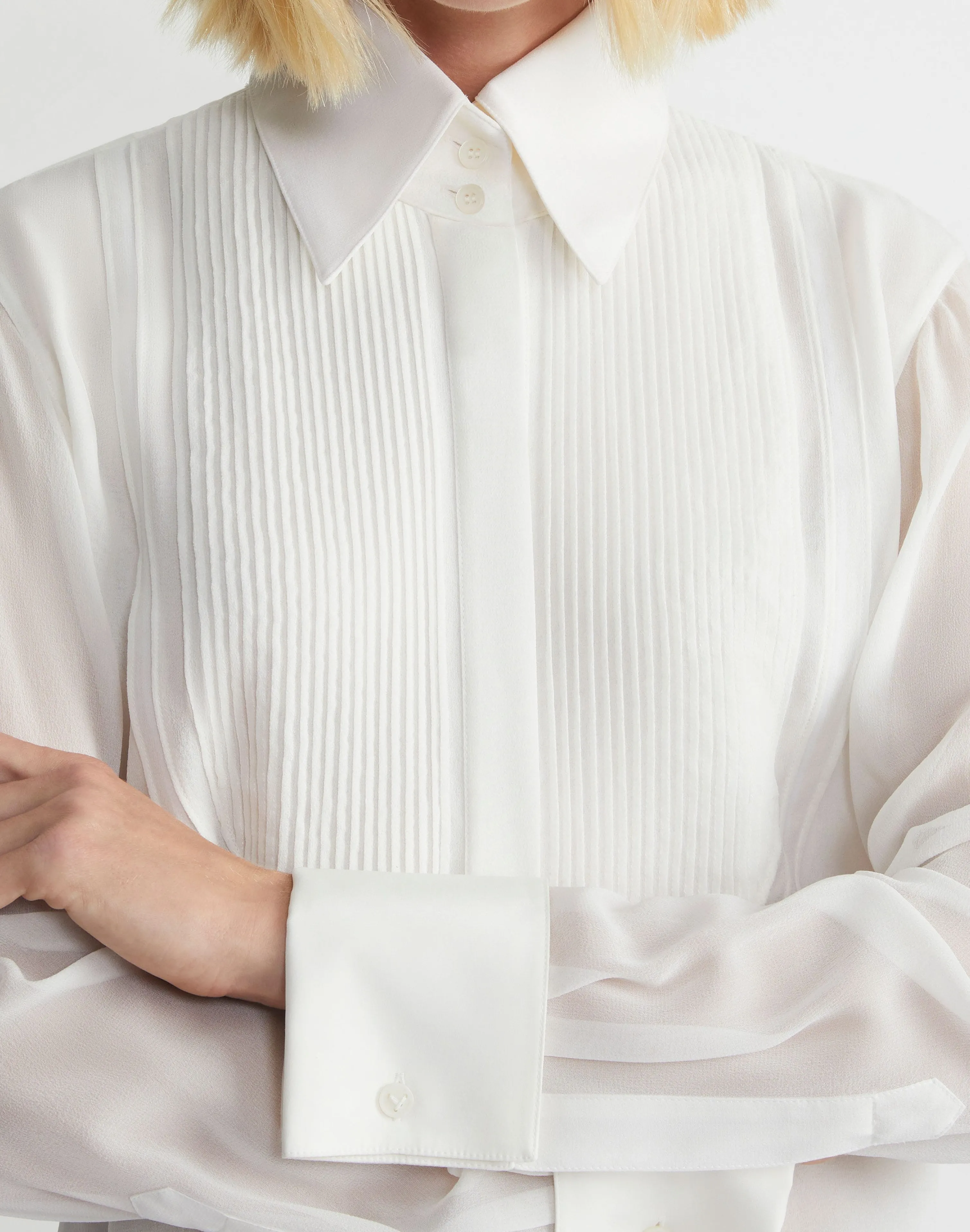 Silk Georgette Pintuck Bib Blouse