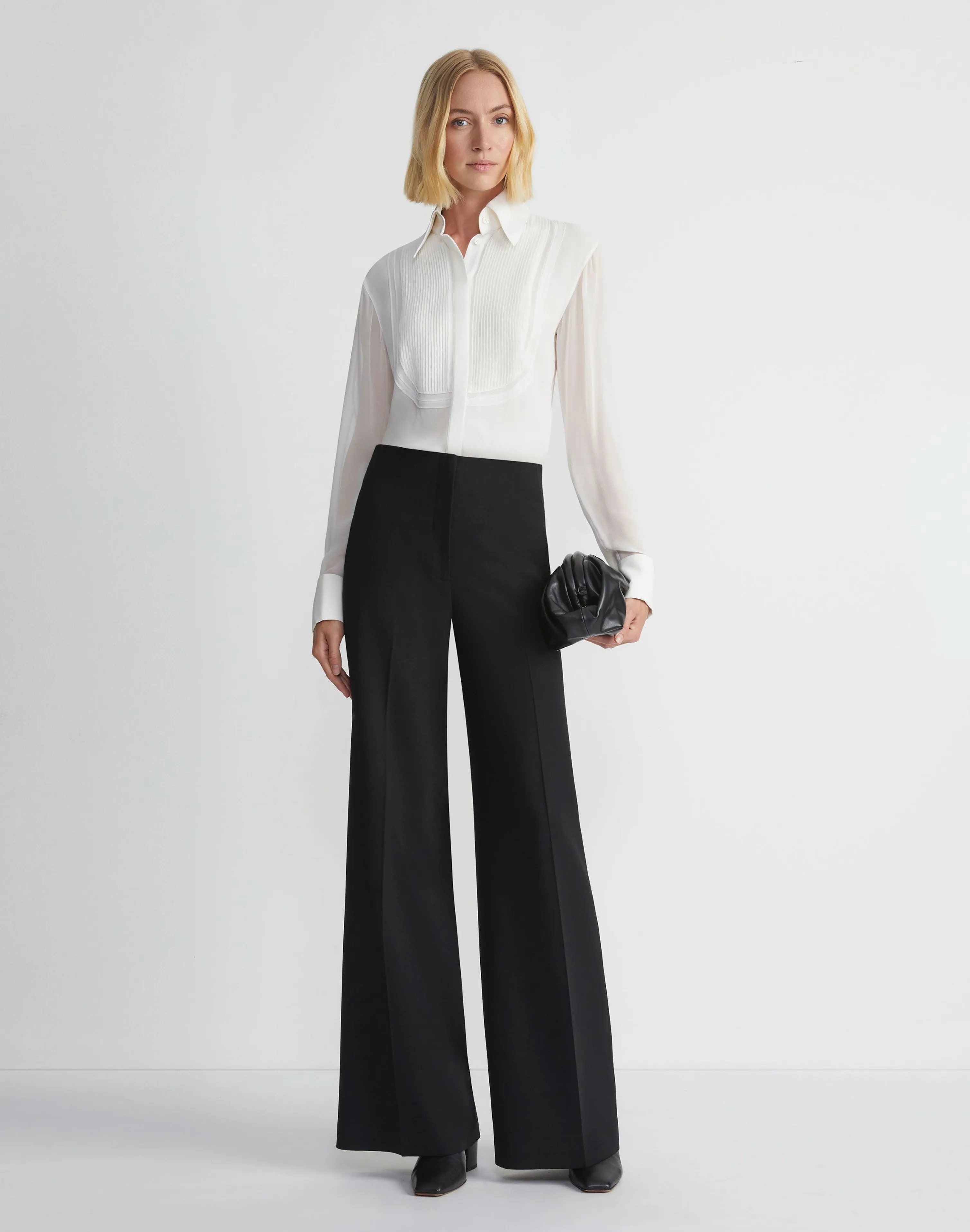 Silk Georgette Pintuck Bib Blouse