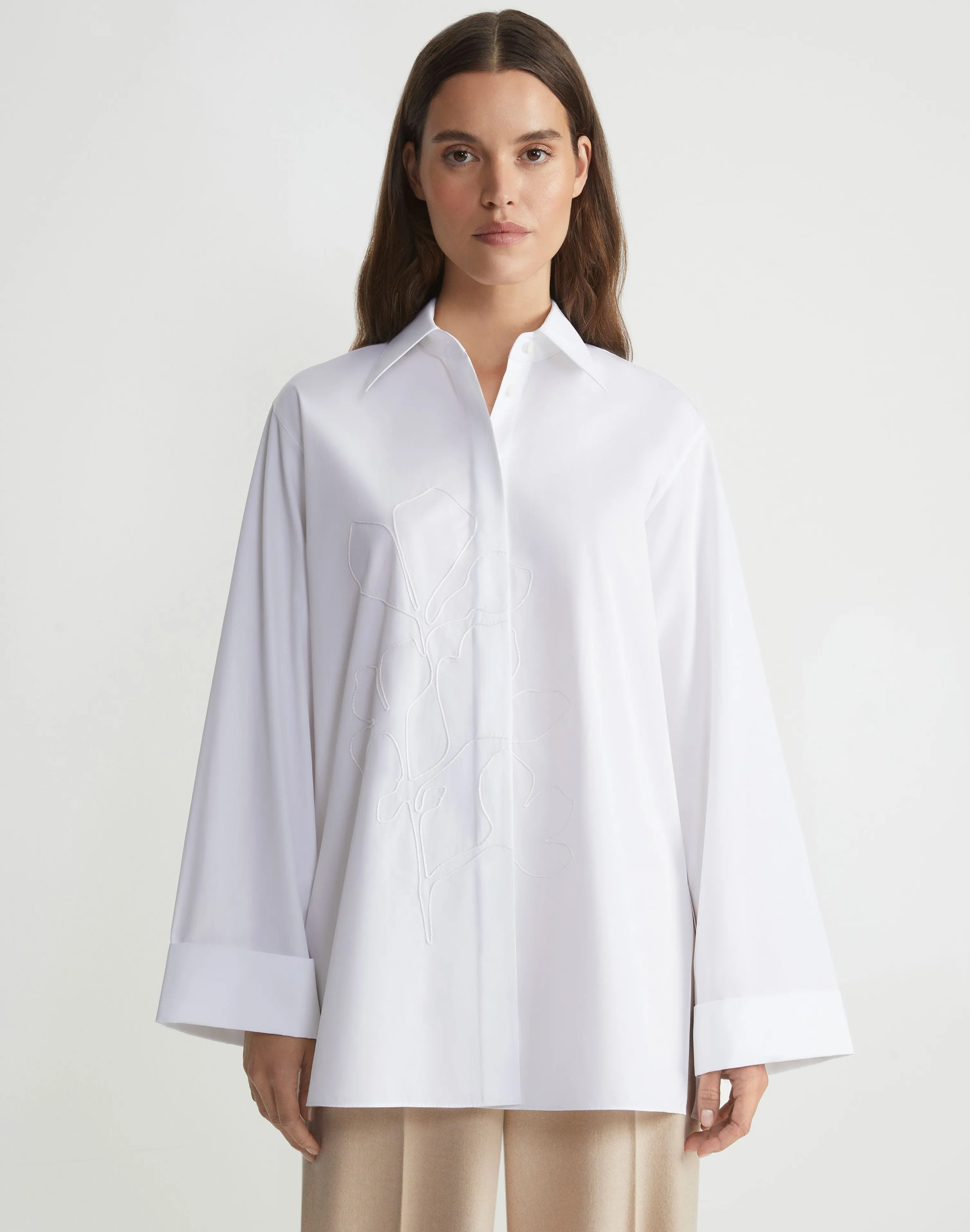 Embroidered Rose Organic Cotton Poplin Oversized Shirt