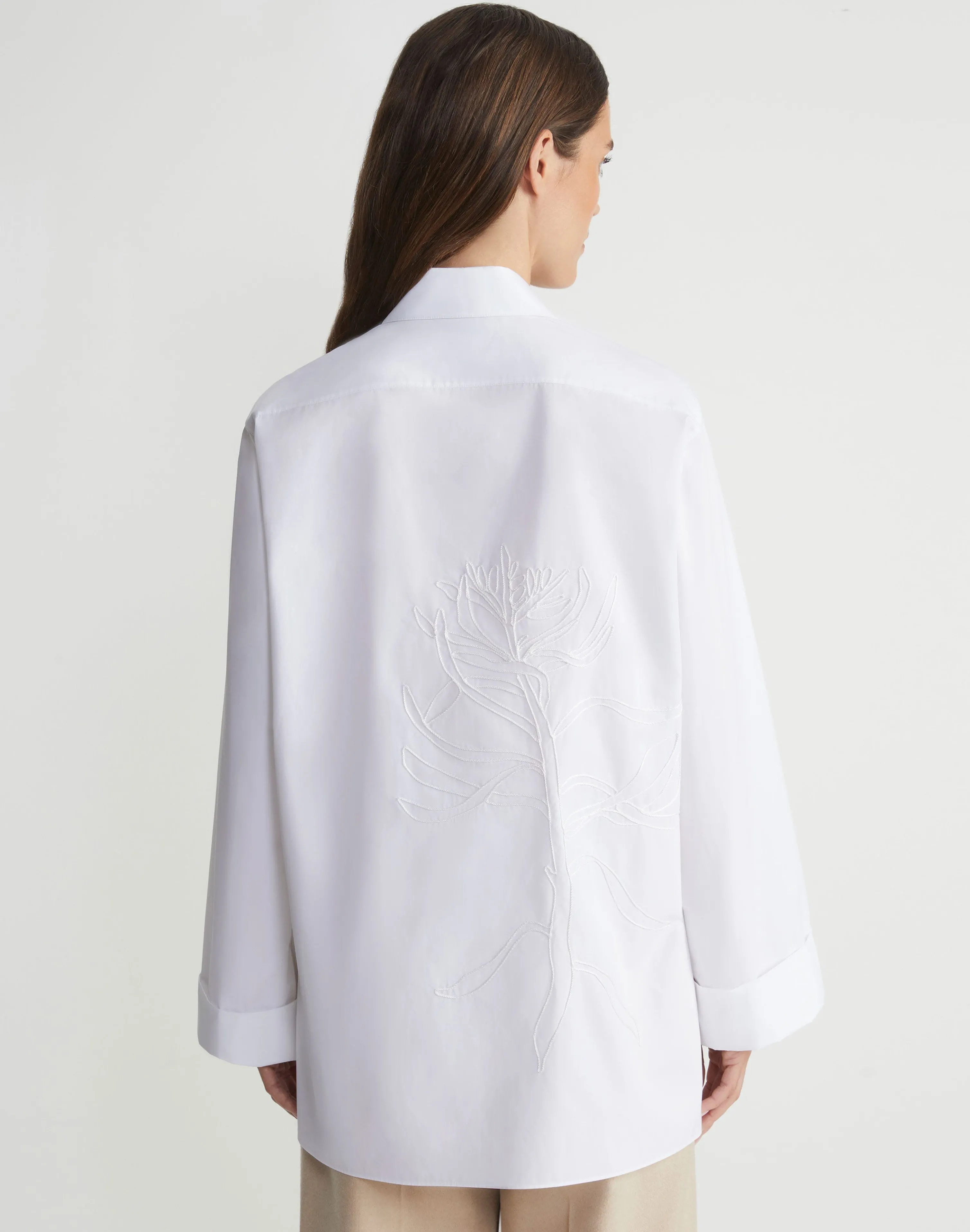 Embroidered Rose Organic Cotton Poplin Oversized Shirt
