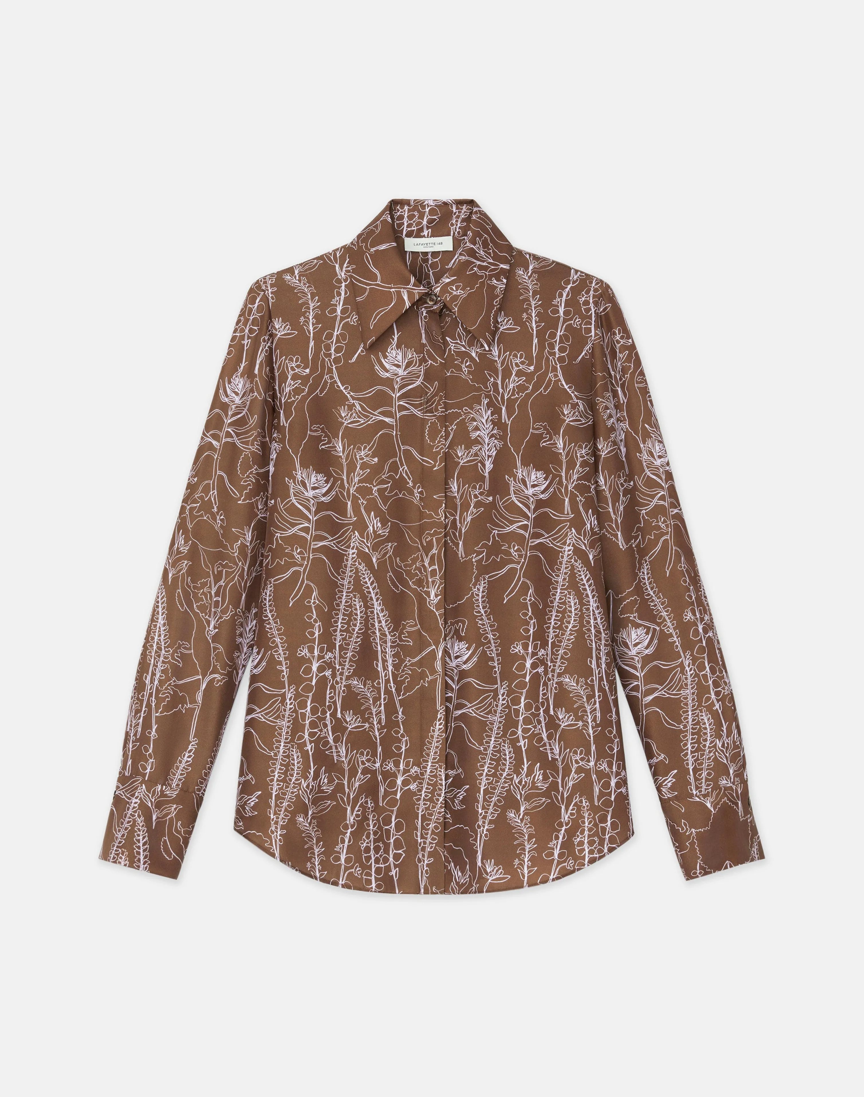 Flora Print Silk Twill Point Collar Blouse