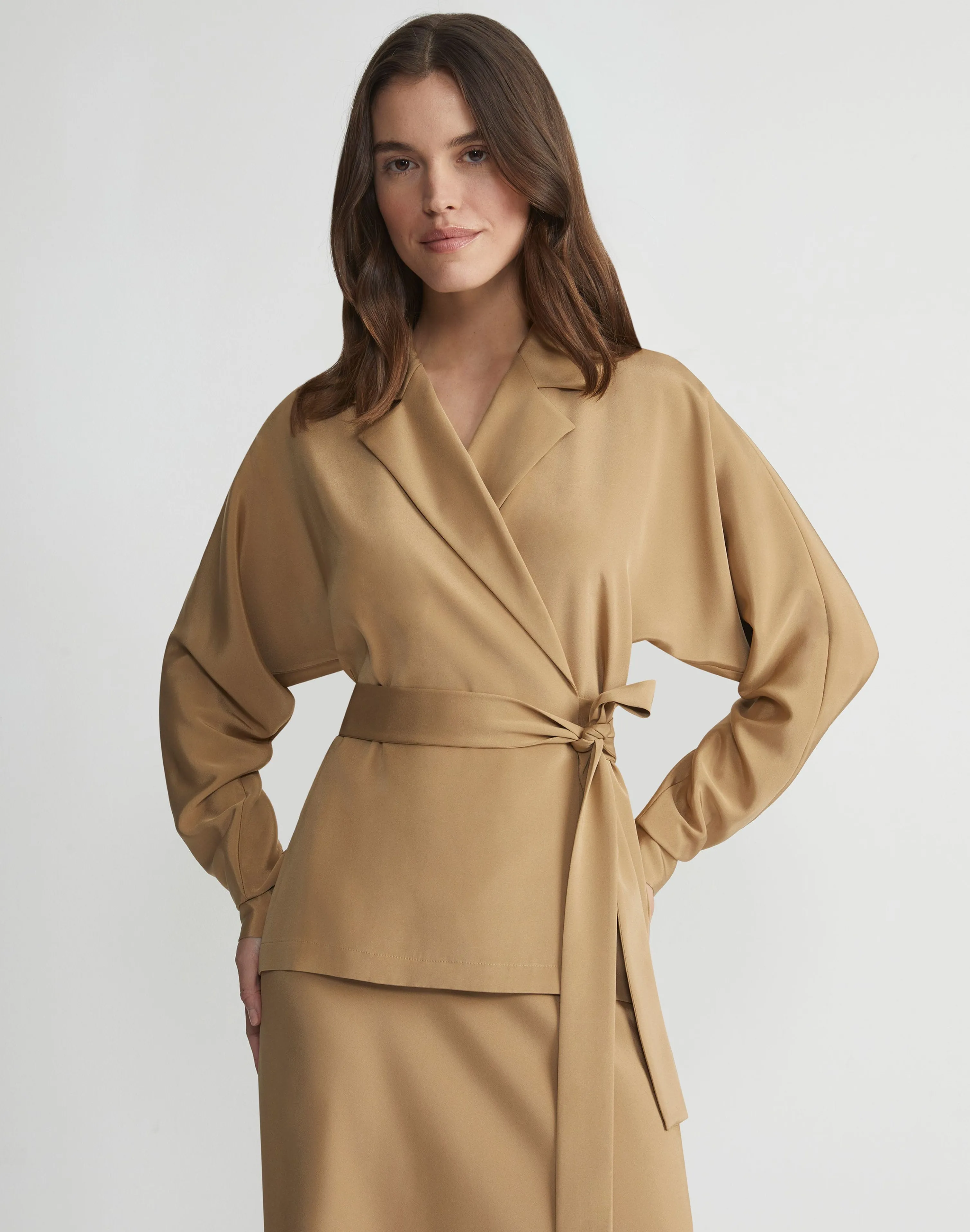 Organic Silk Stretch Crepe De Chine Wrap Shirt Jacket