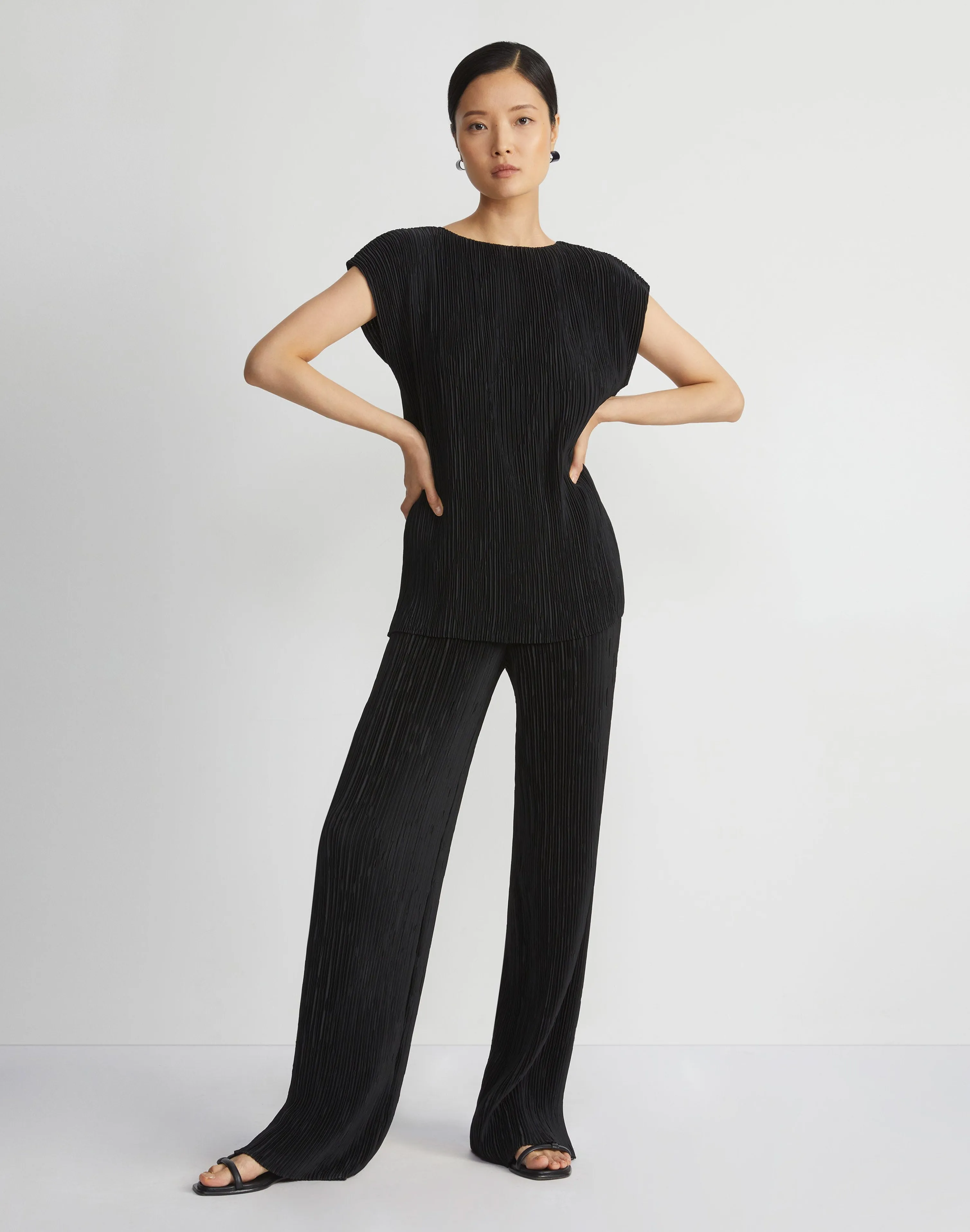 Recycled Poly Satin Plissé Dolman Blouse