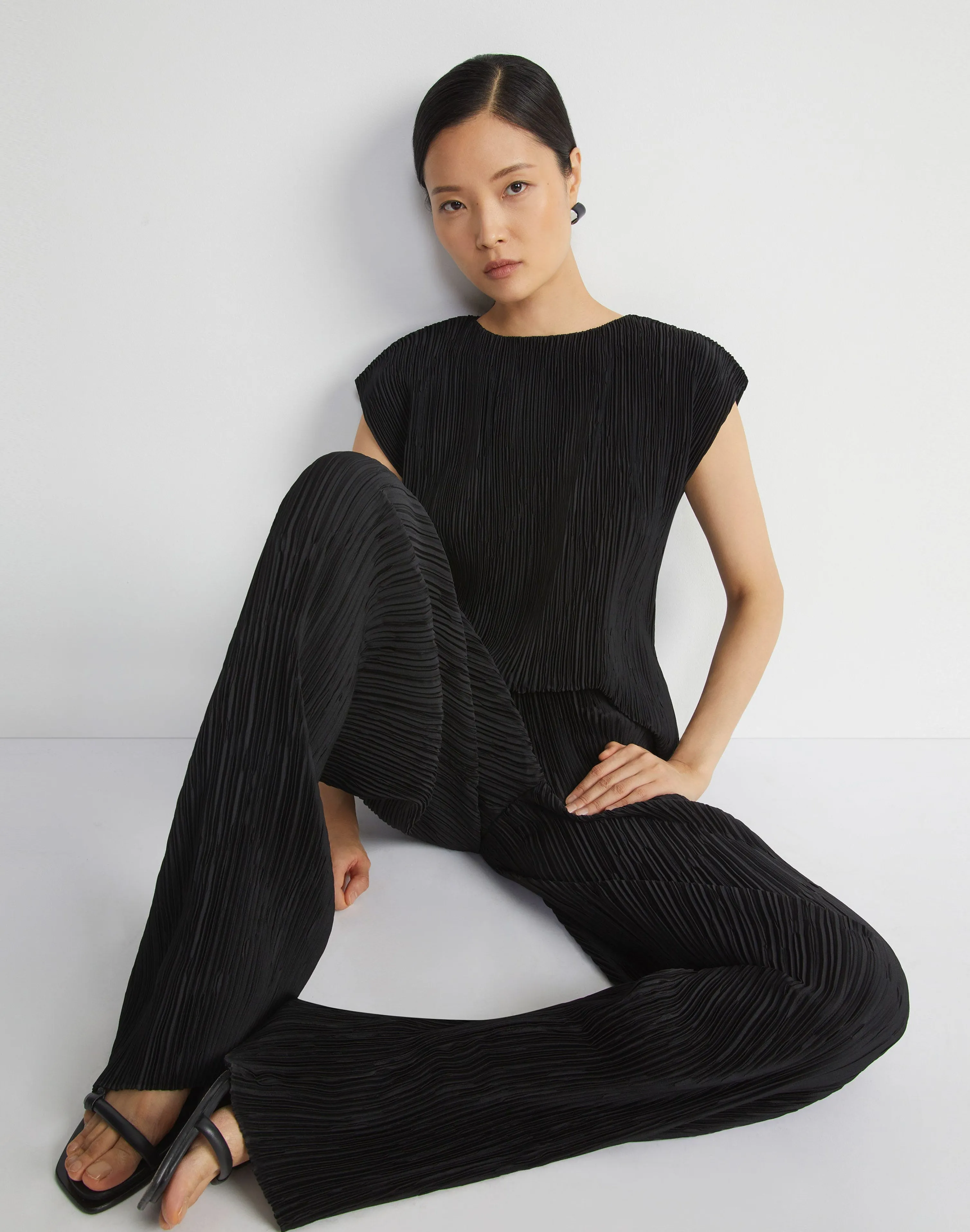 Recycled Poly Satin Plissé Dolman Blouse