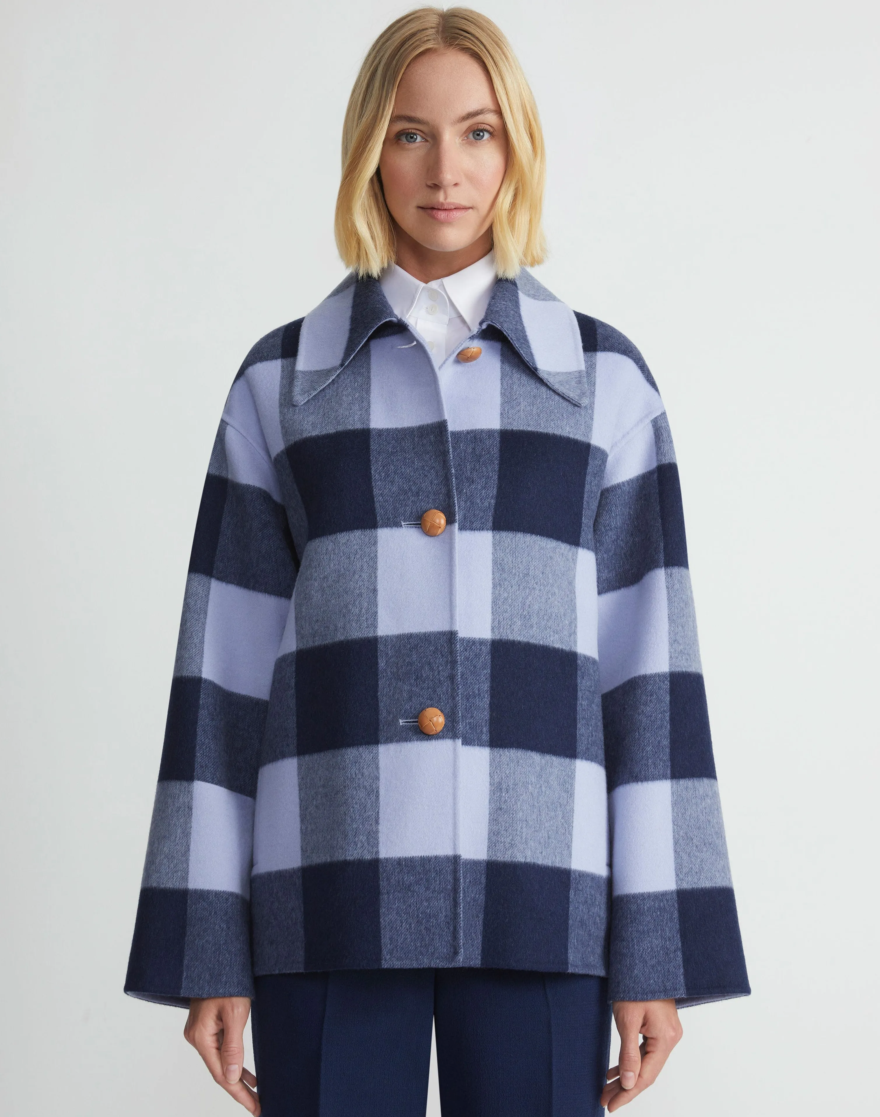 Gingham Wool-Cashmere Double Face Oversized Swing Coat