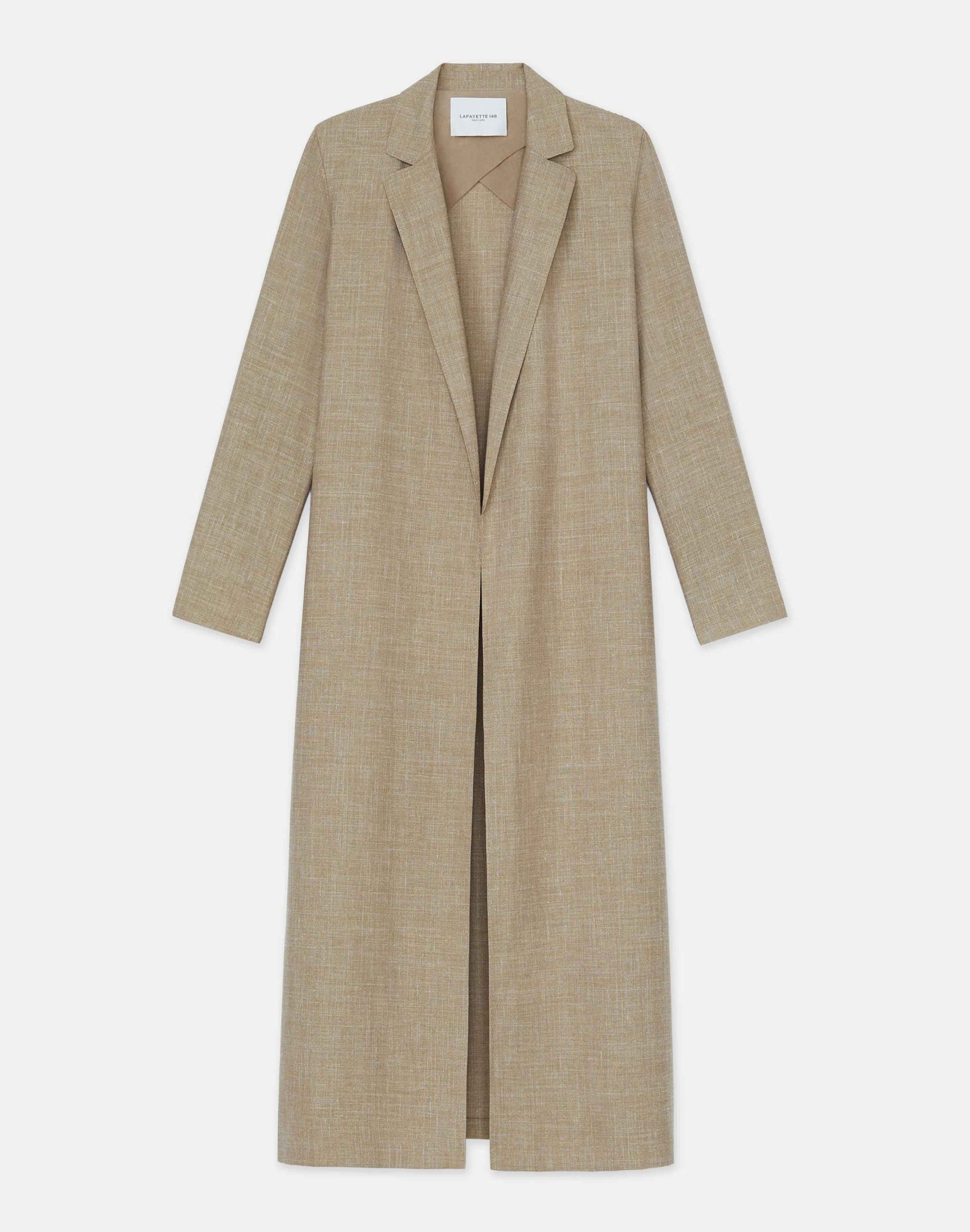 Virgin Wool Silk-Linen Open Front Duster
