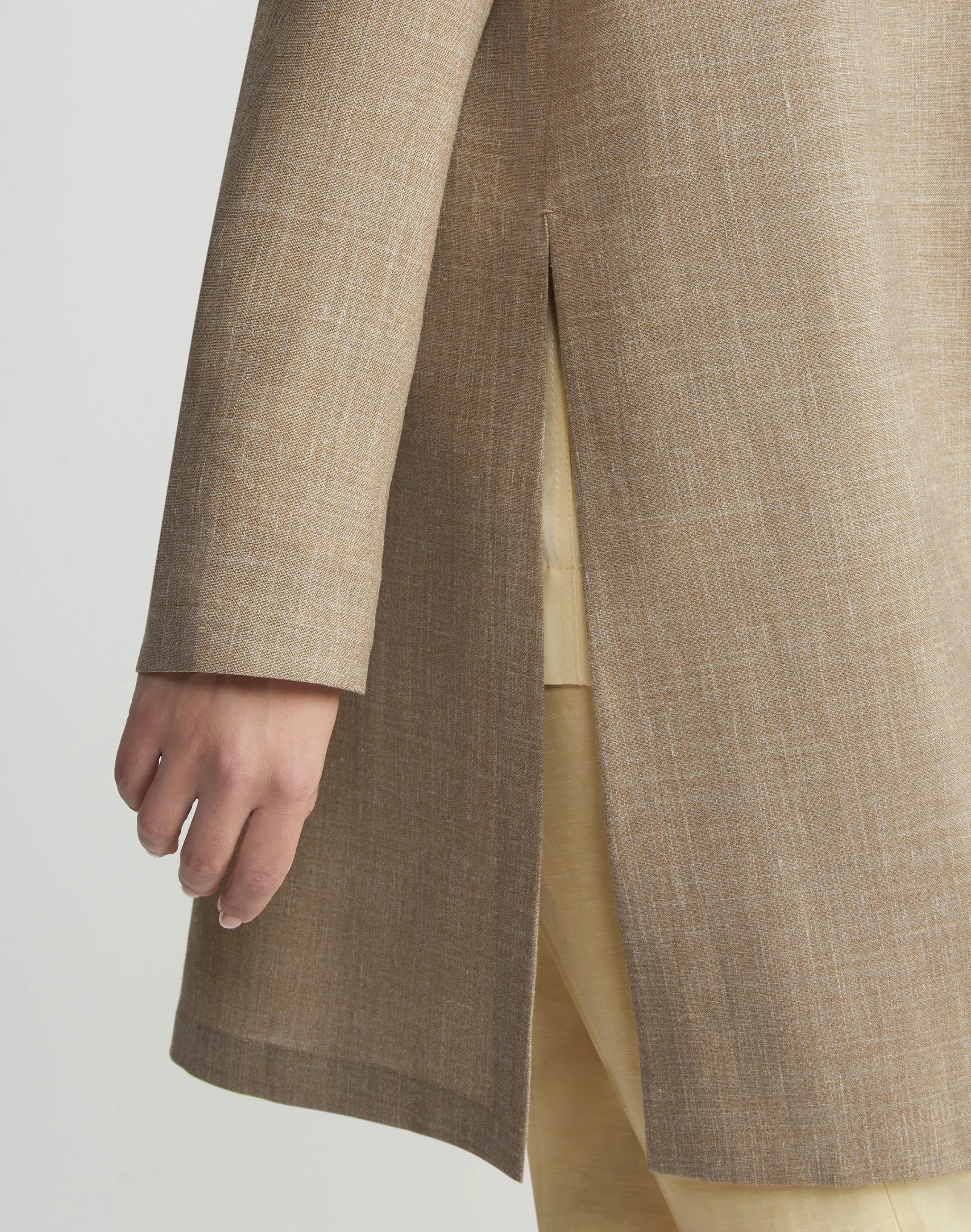 Virgin Wool Silk-Linen Open Front Jacket