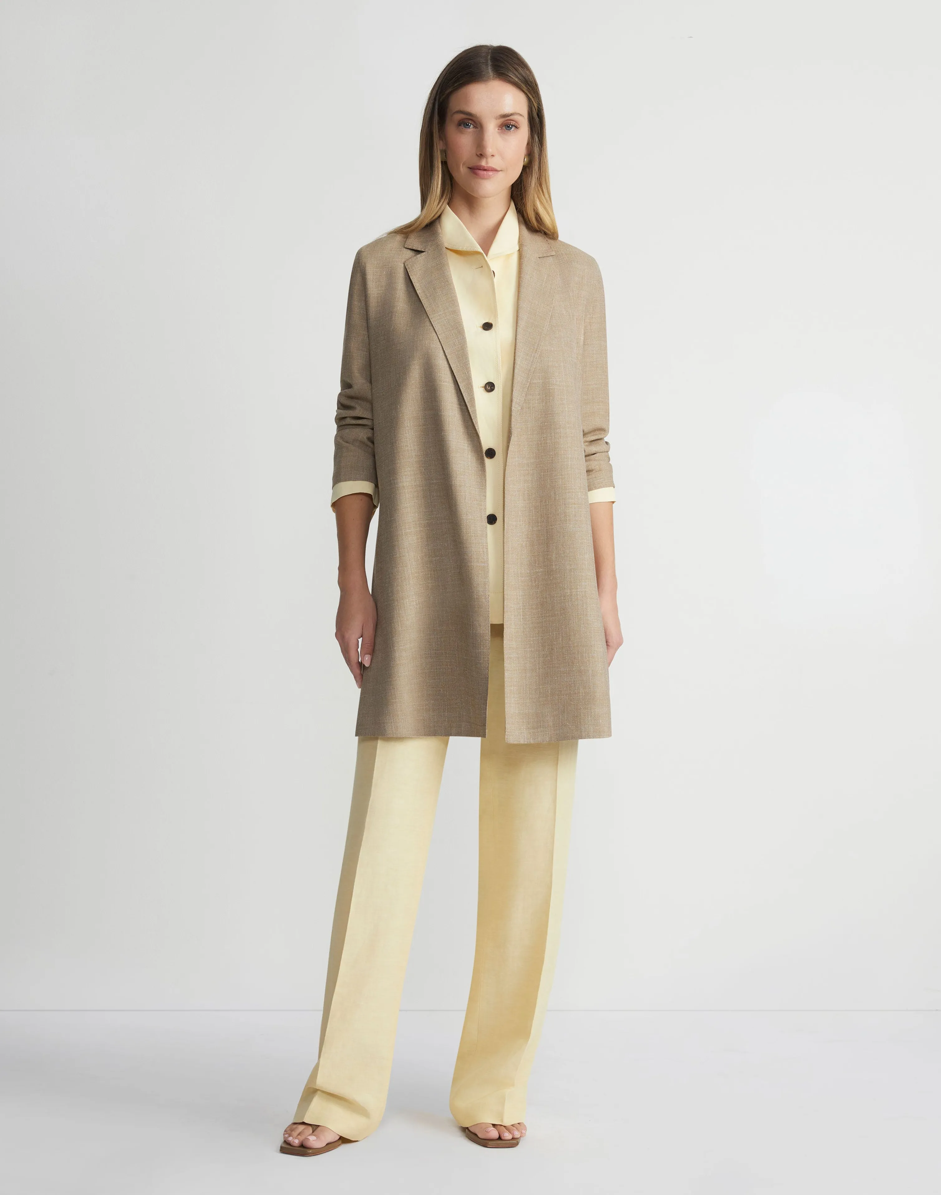 Virgin Wool Silk-Linen Open Front Jacket