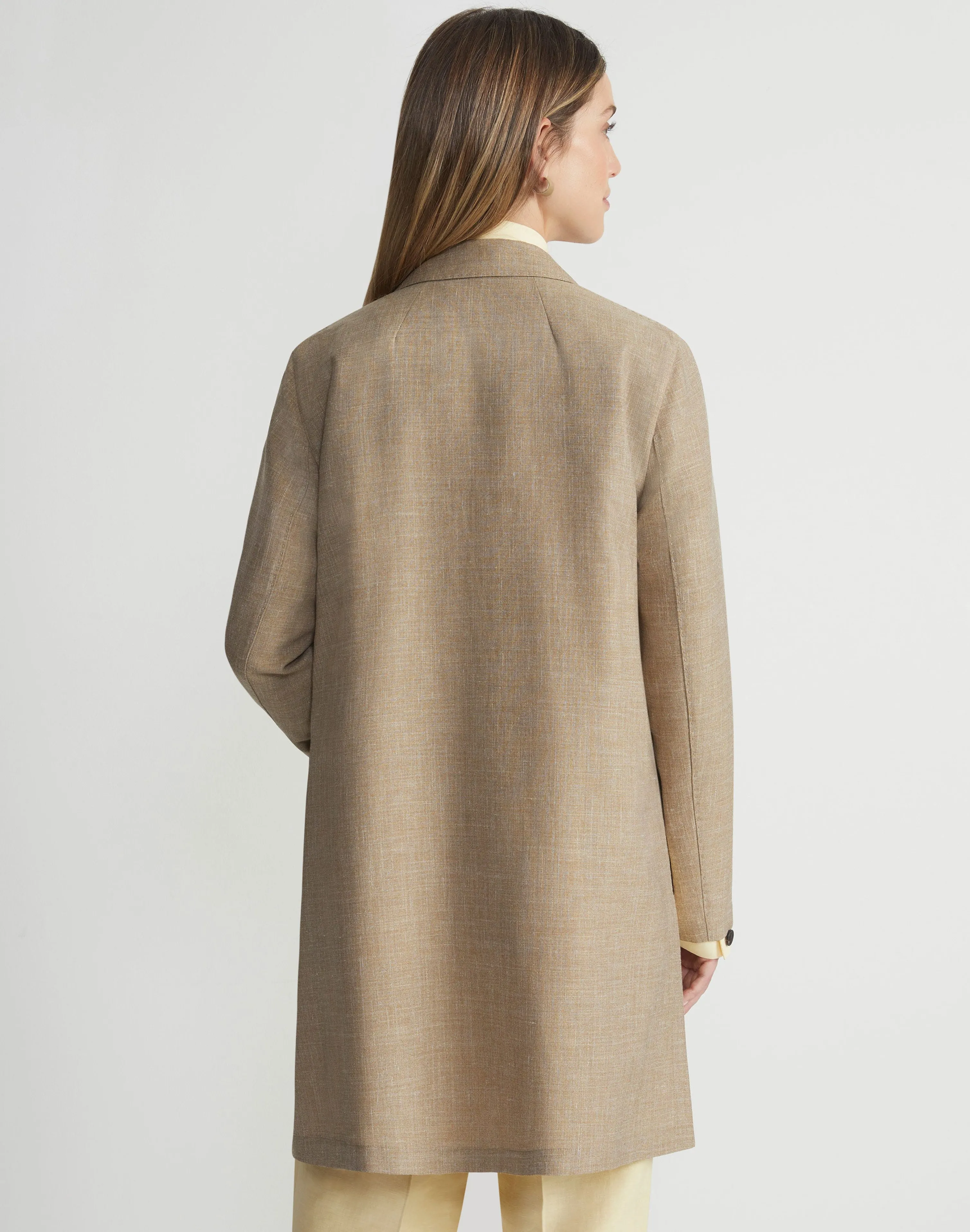 Virgin Wool Silk-Linen Open Front Jacket