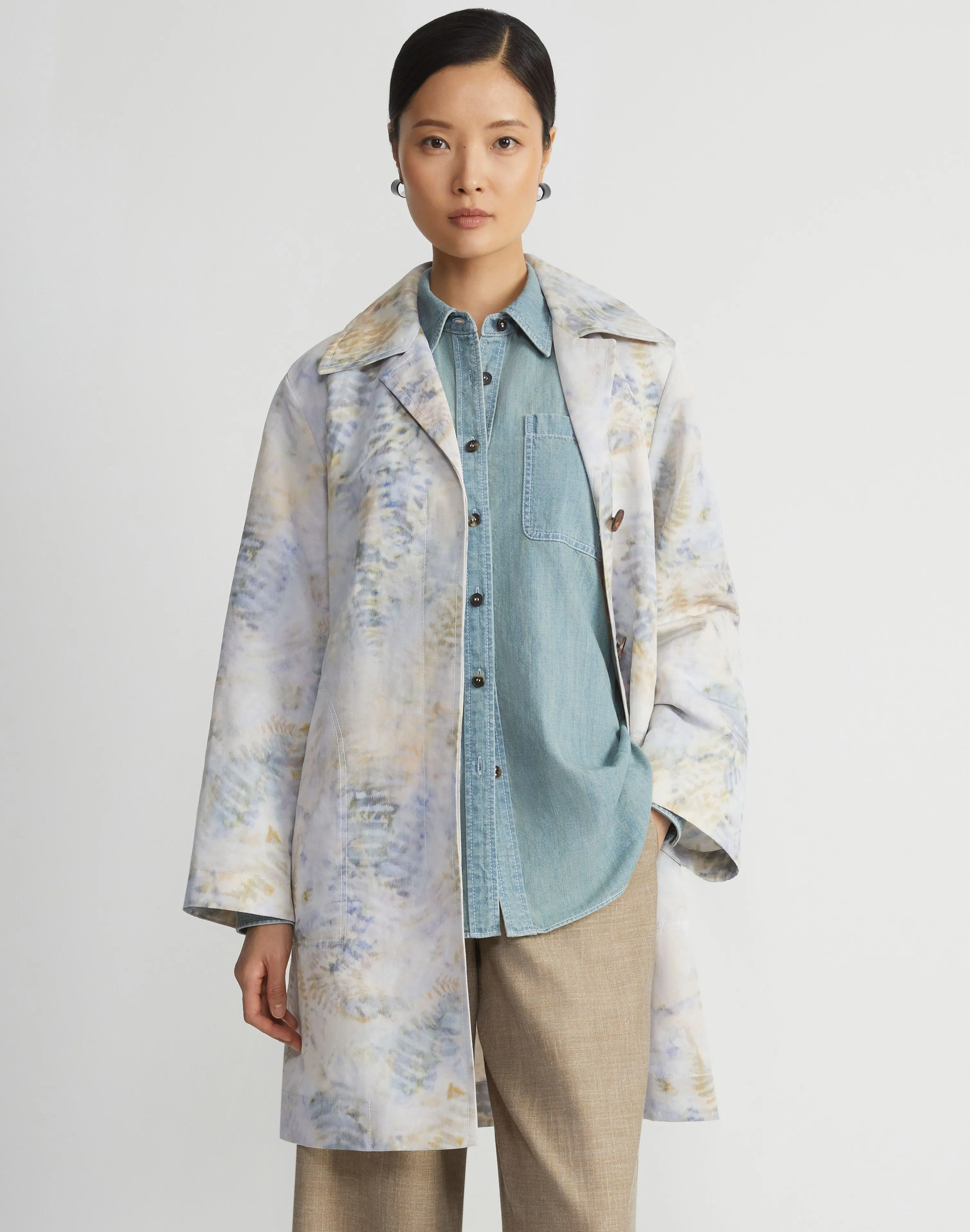 Eco Fern Warp Print Linen Overcoat
