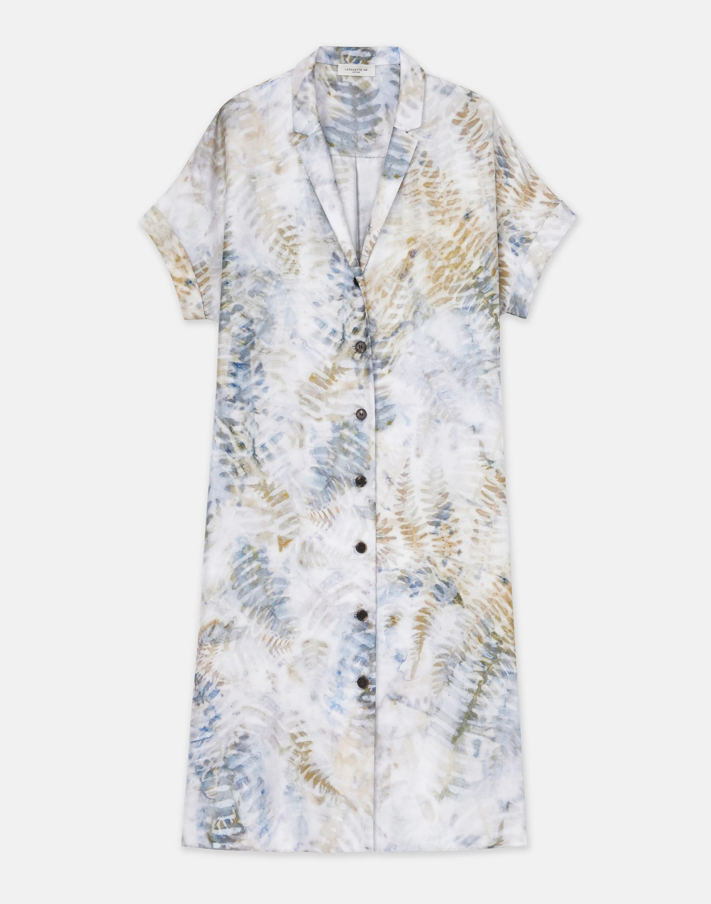 Eco Fern Print Silk Twill Tunic Button Dress