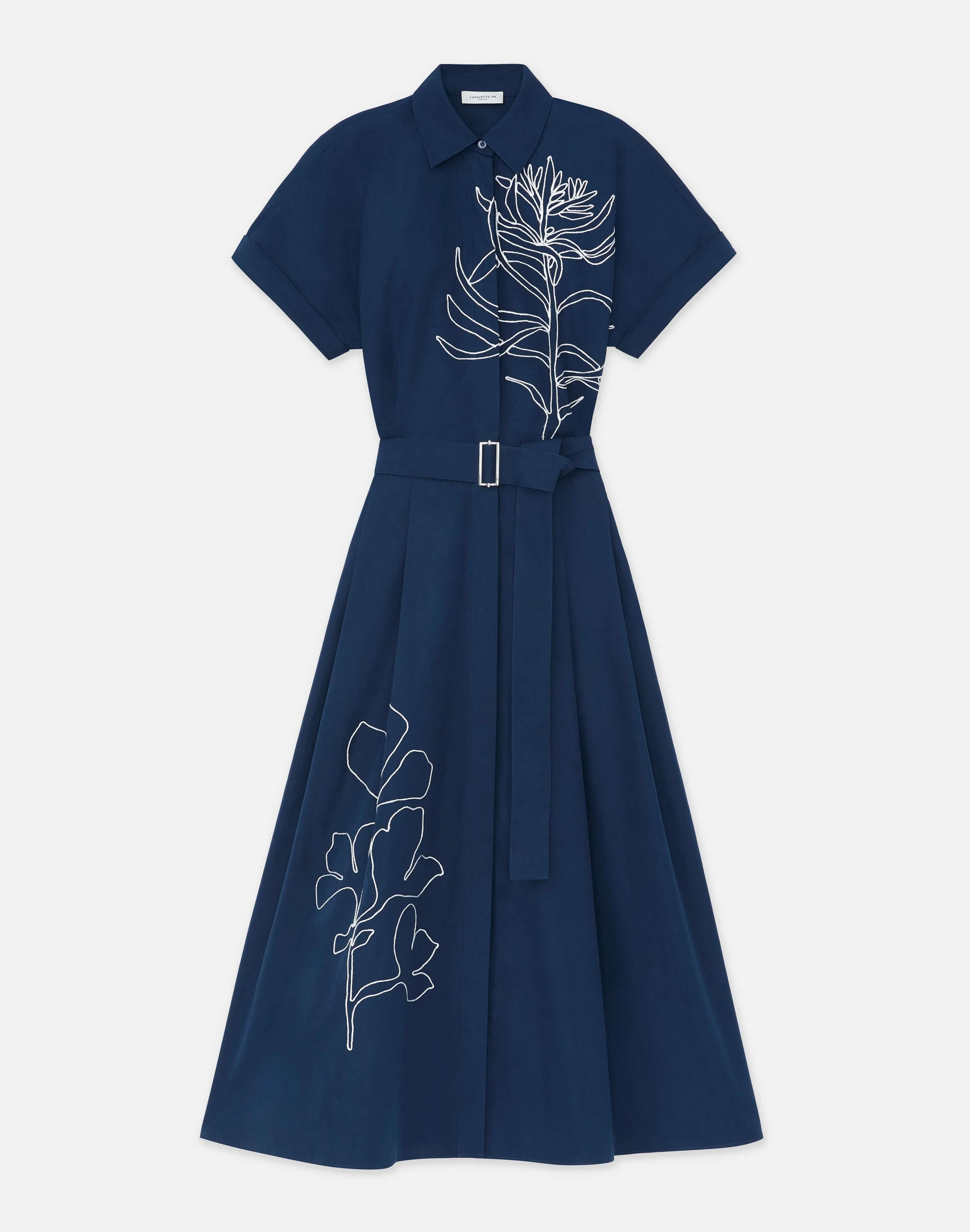Embroidered Rose Organic Cotton Poplin Shirtdress