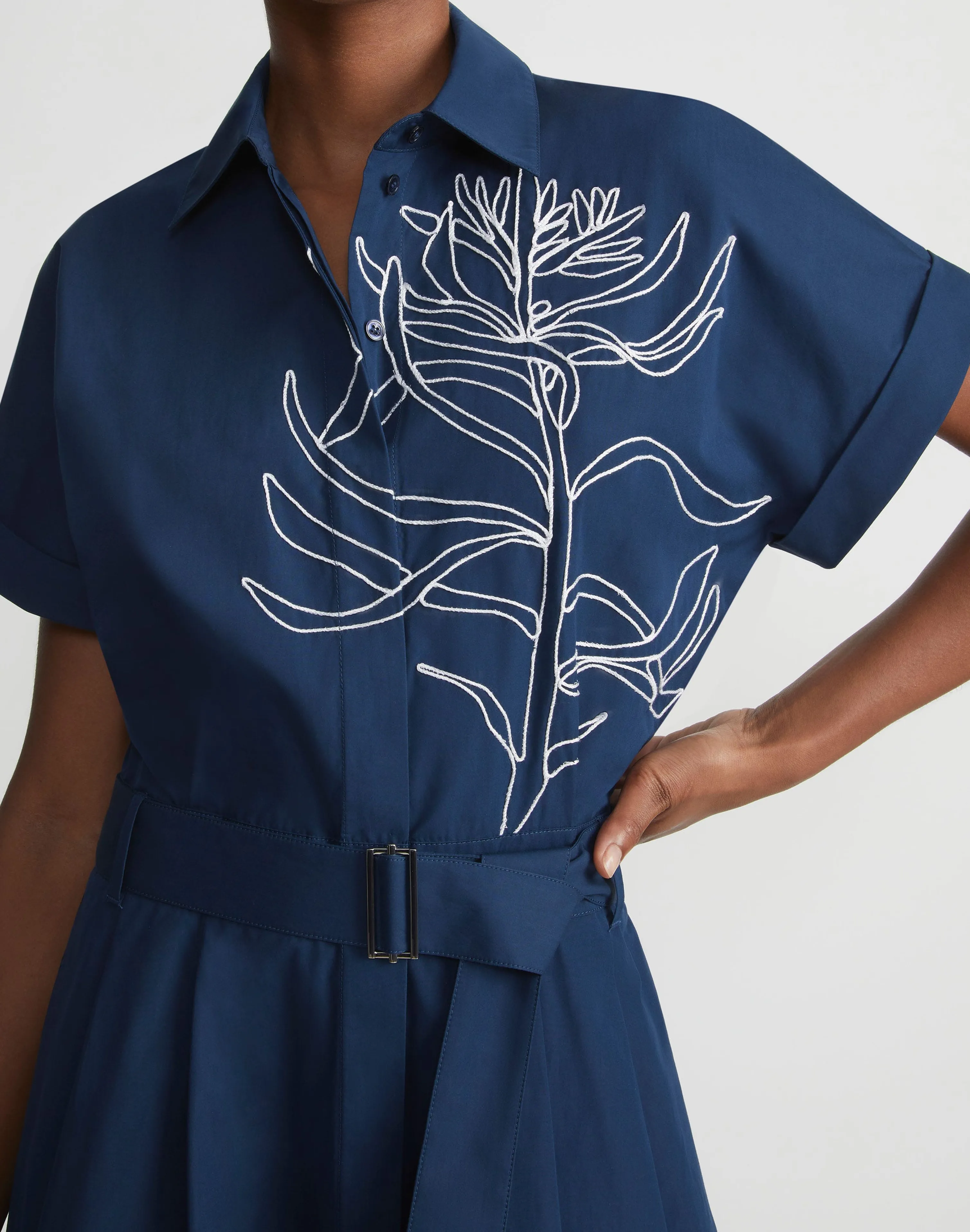 Embroidered Rose Organic Cotton Poplin Shirtdress