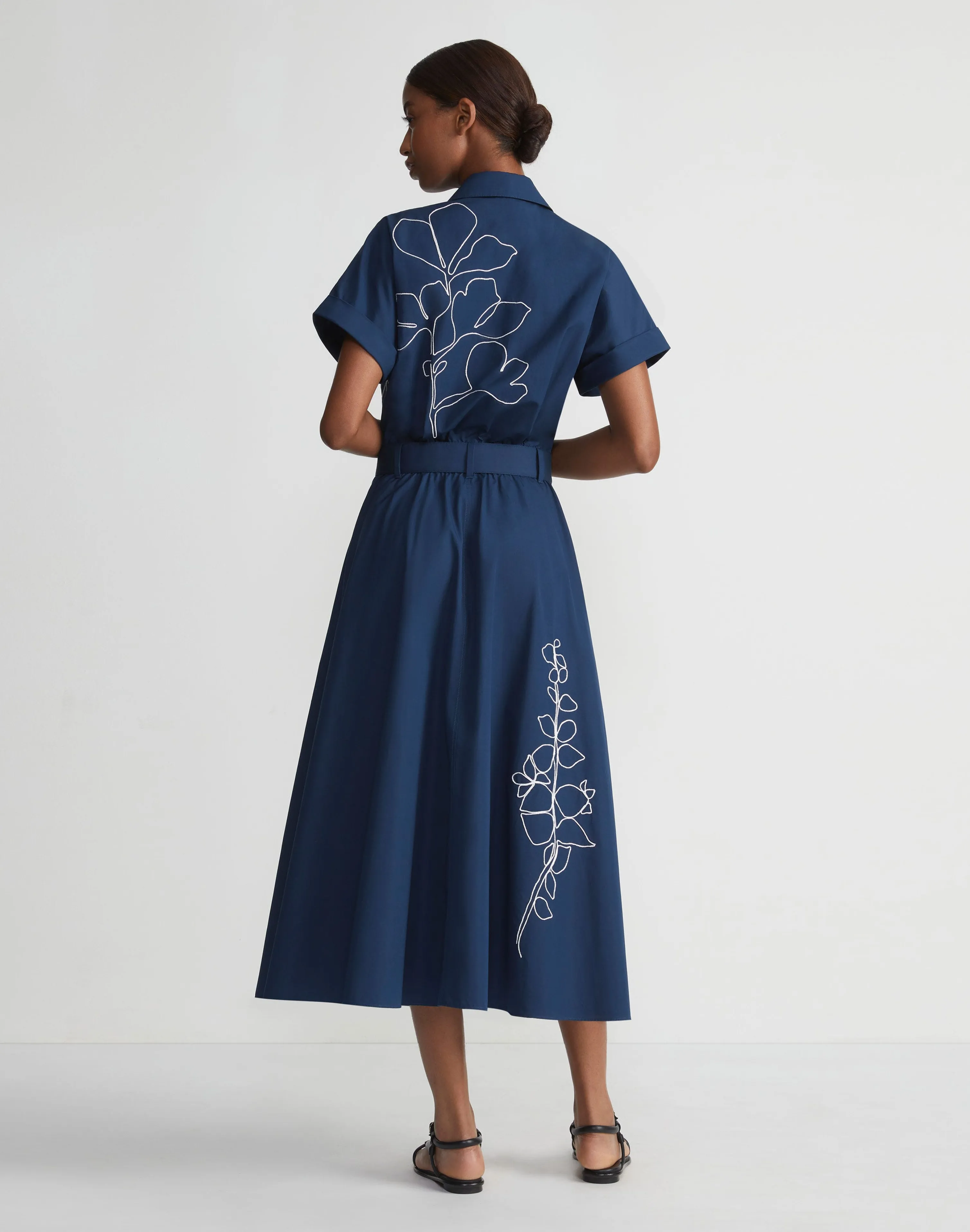 Embroidered Rose Organic Cotton Poplin Shirtdress
