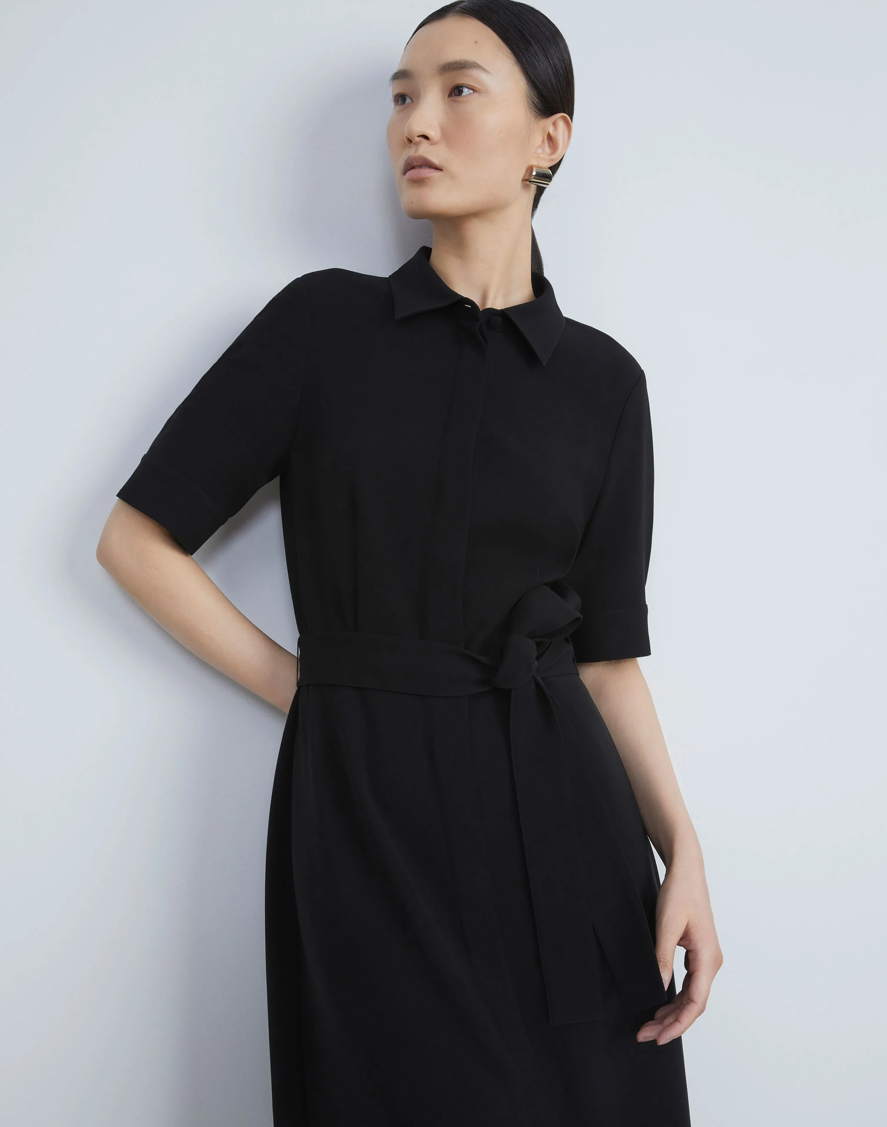 Finesse Crepe Belted Shirtdress
