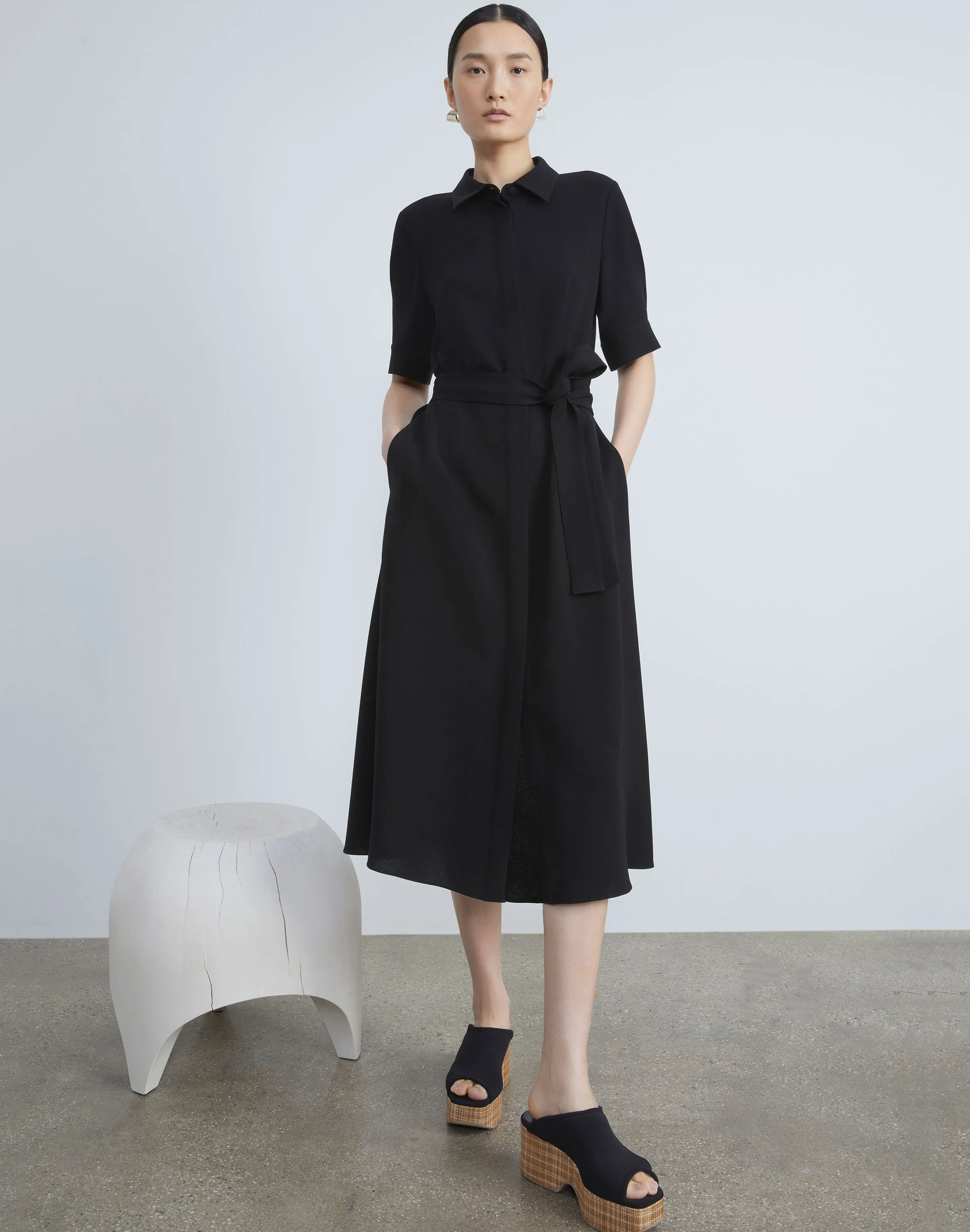 Finesse Crepe Belted Shirtdress