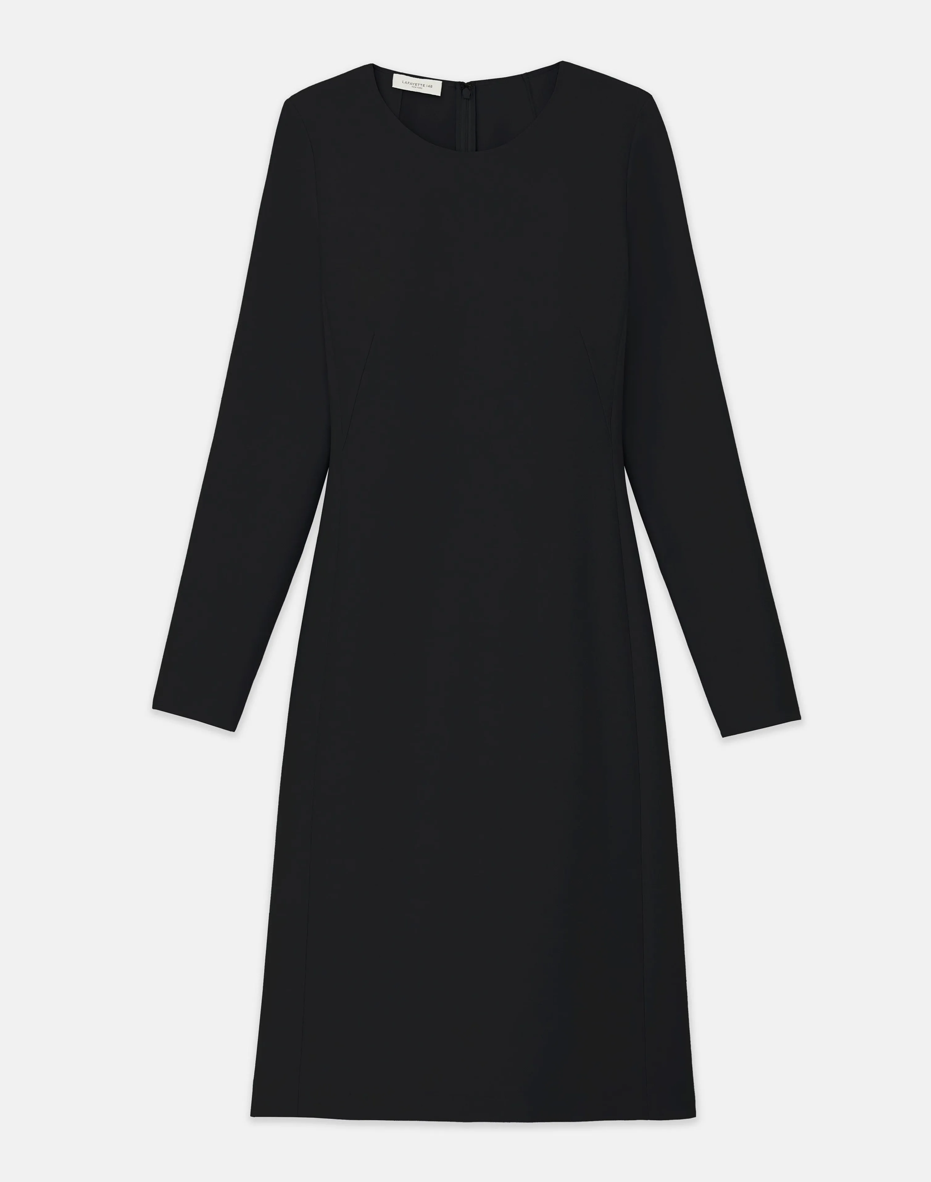 Wool-Silk Crepe Long Sleeve Sheath Dress