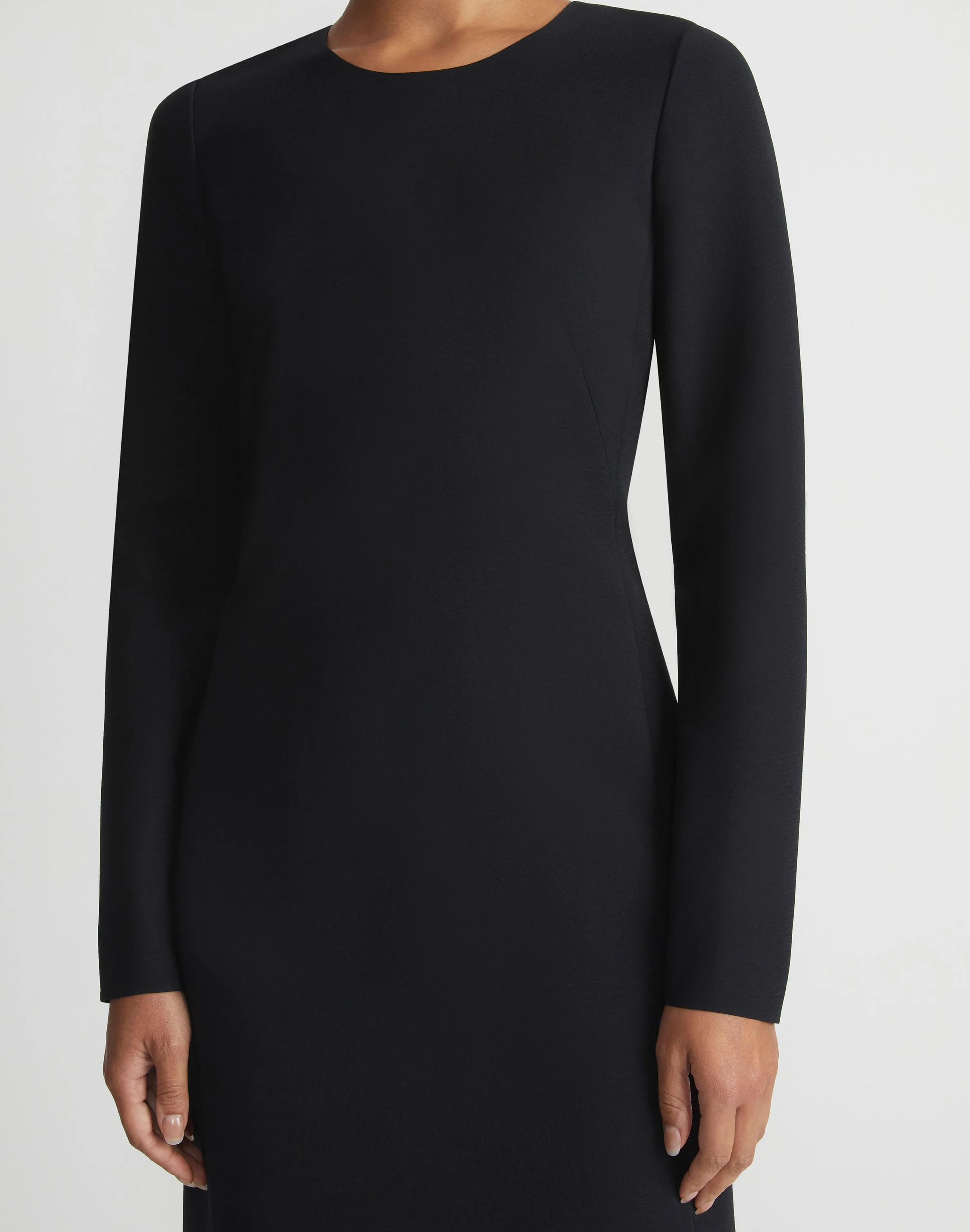 Wool-Silk Crepe Long Sleeve Sheath Dress
