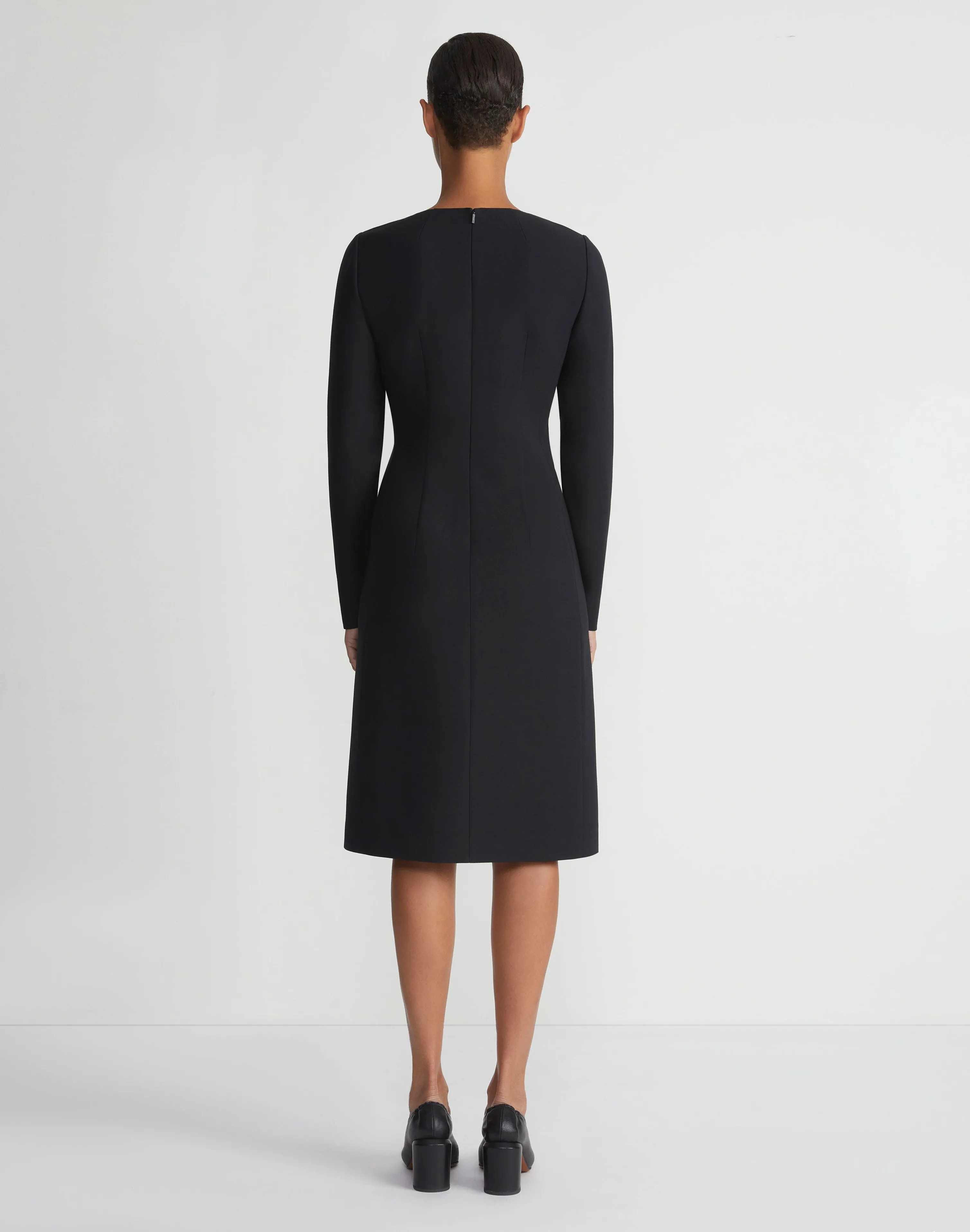 Wool-Silk Crepe Long Sleeve Sheath Dress