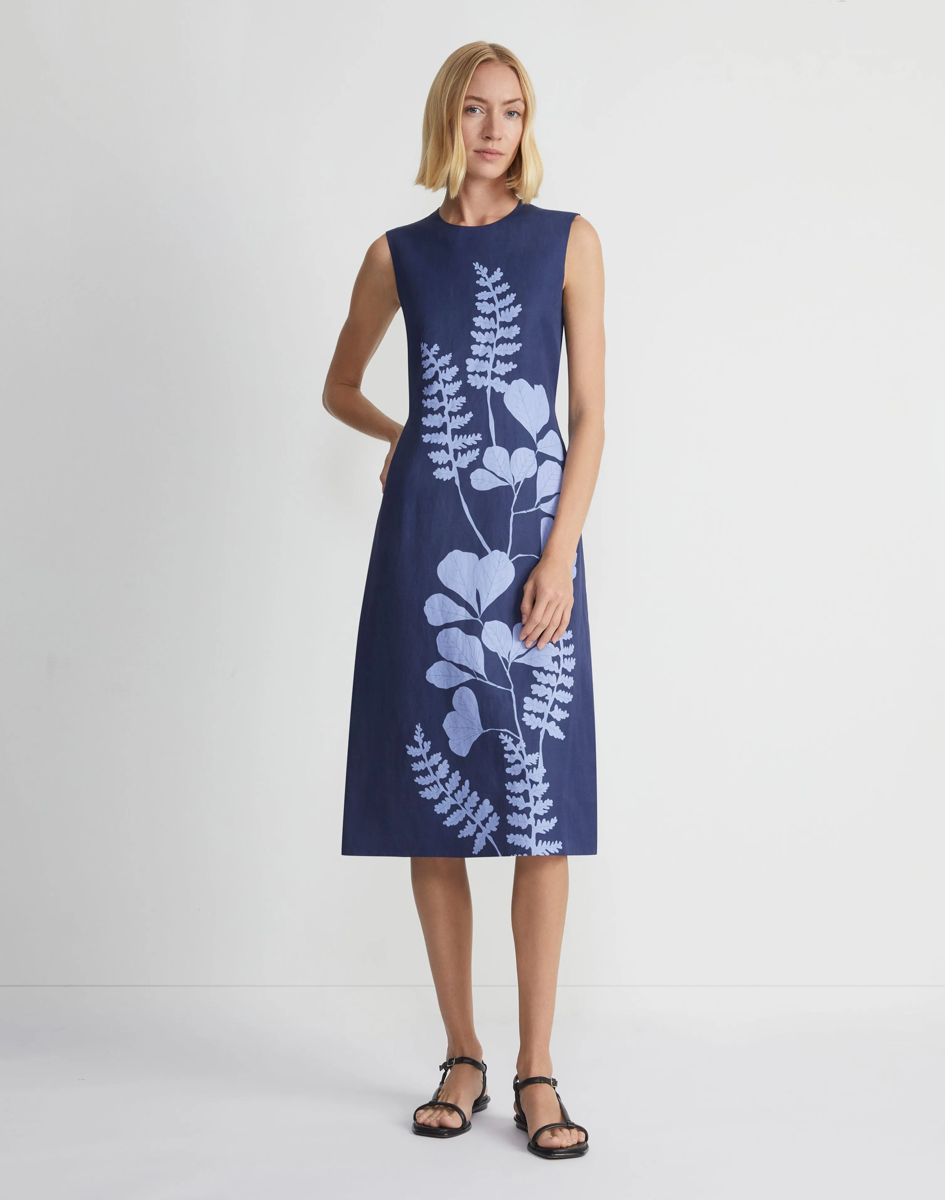 Flora Print Viscose-Linen Sleeveless Dress