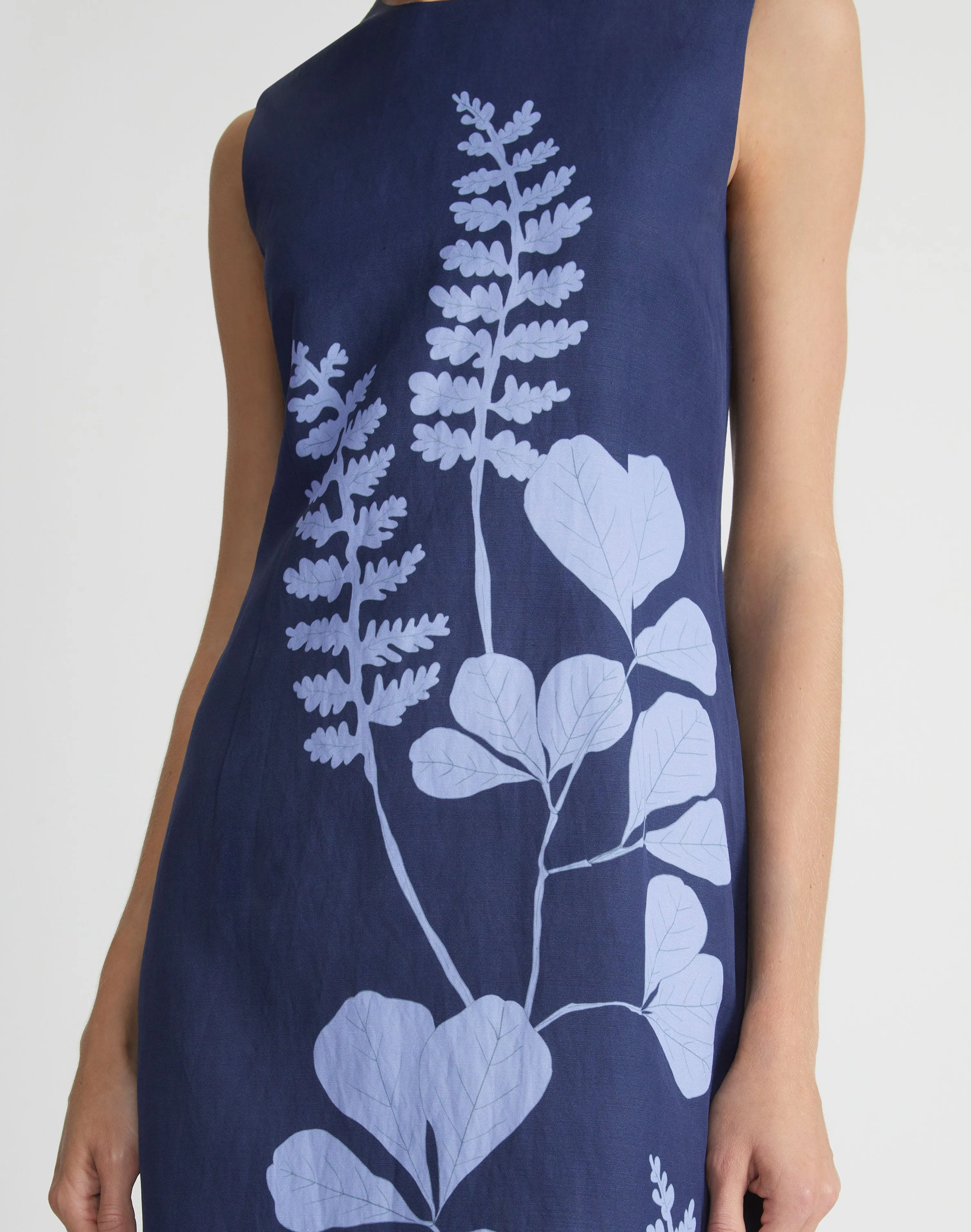 Flora Print Viscose-Linen Sleeveless Dress