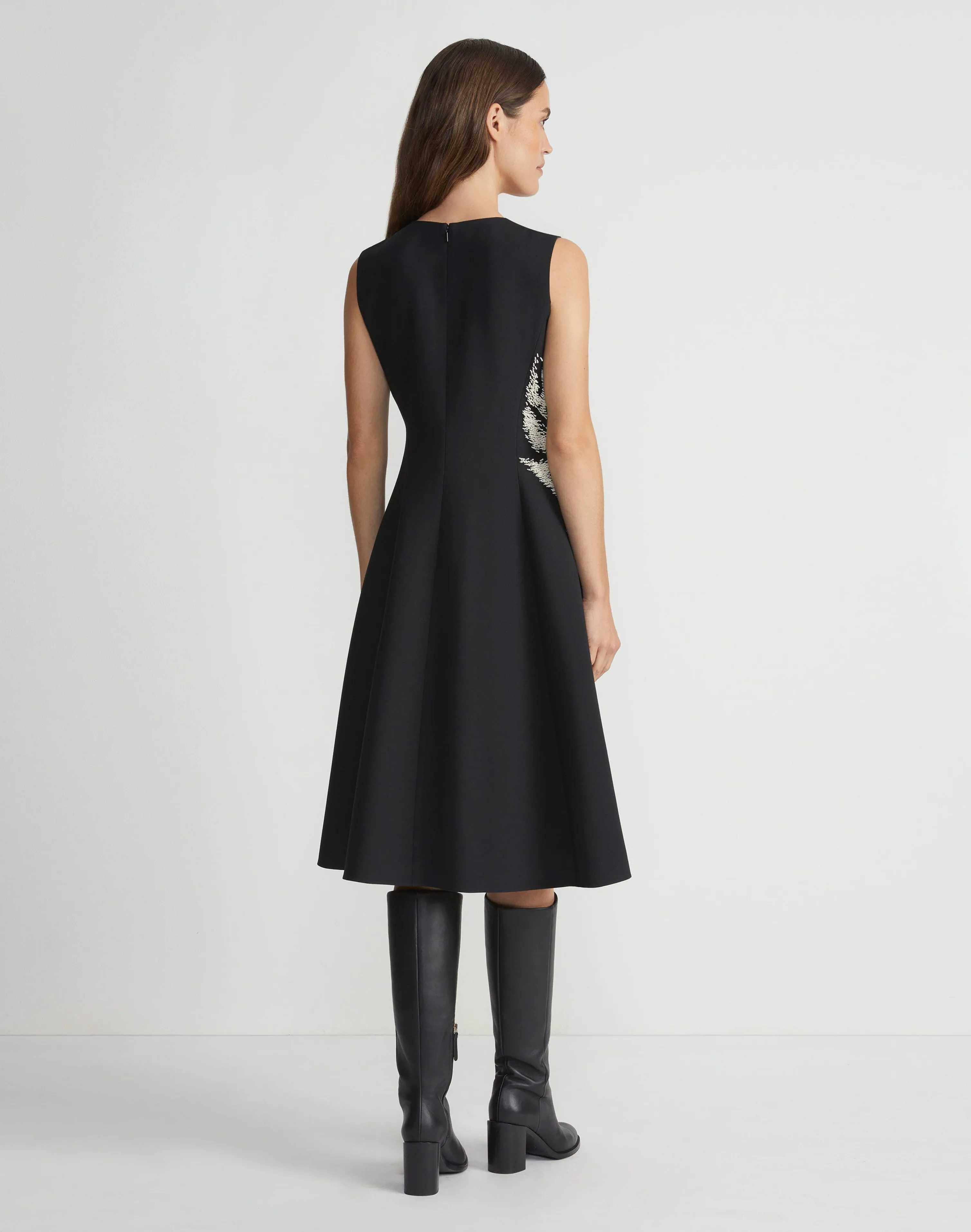 Hand-Beaded Rose Wool-Silk Crepe Sleeveless Dress