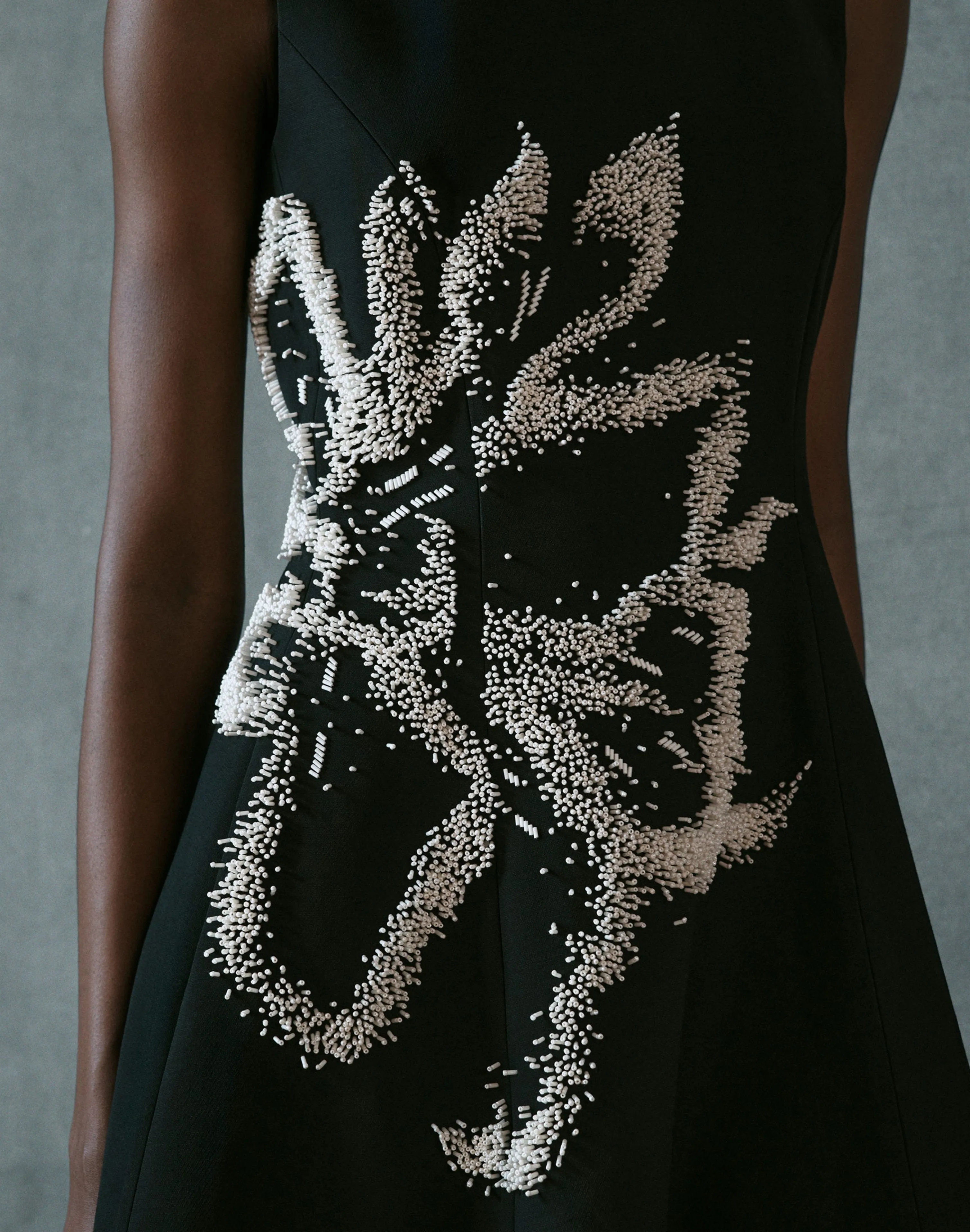 Hand-Beaded Rose Wool-Silk Crepe Sleeveless Dress