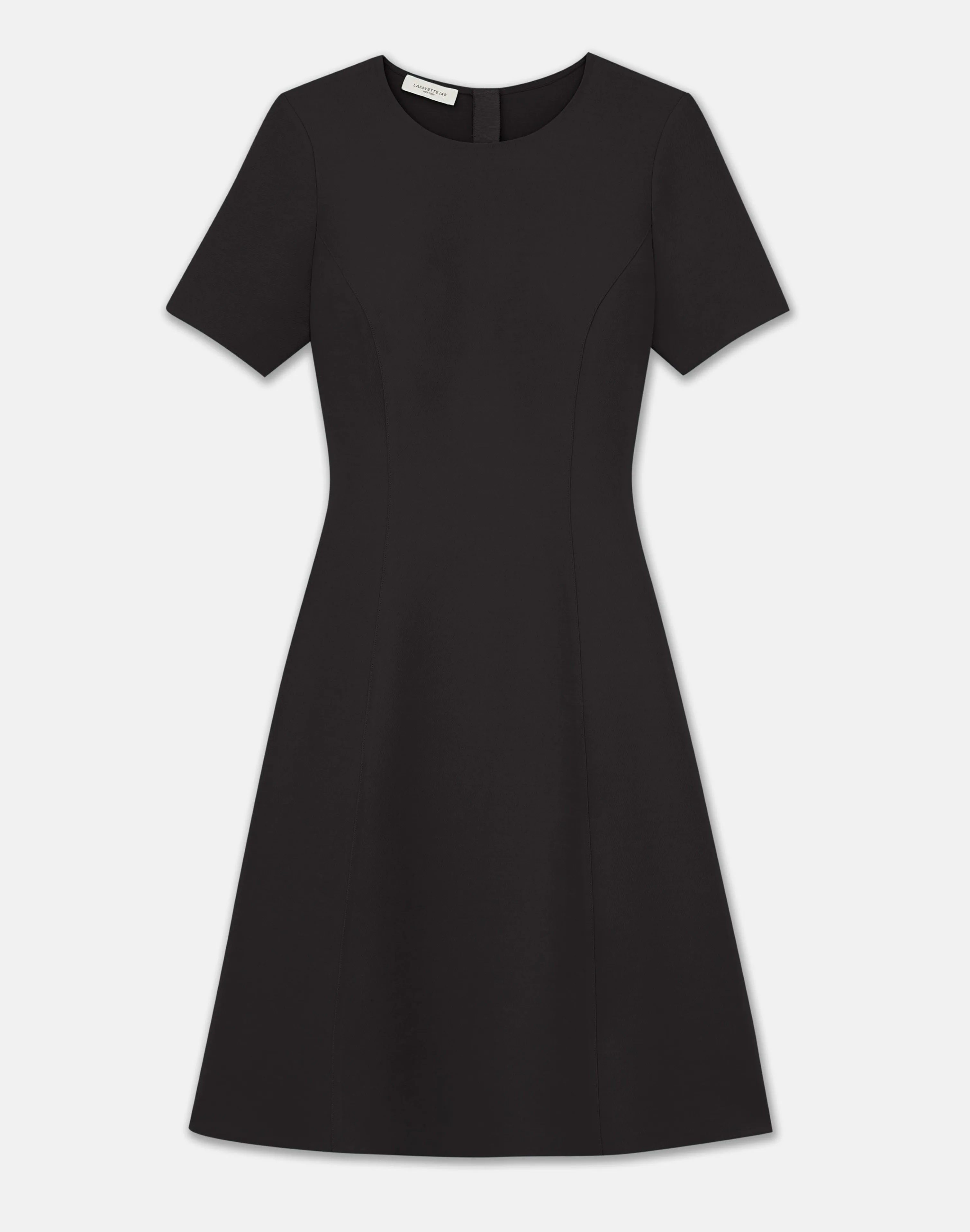 Wool-Silk Crepe Short Sleeve Dress