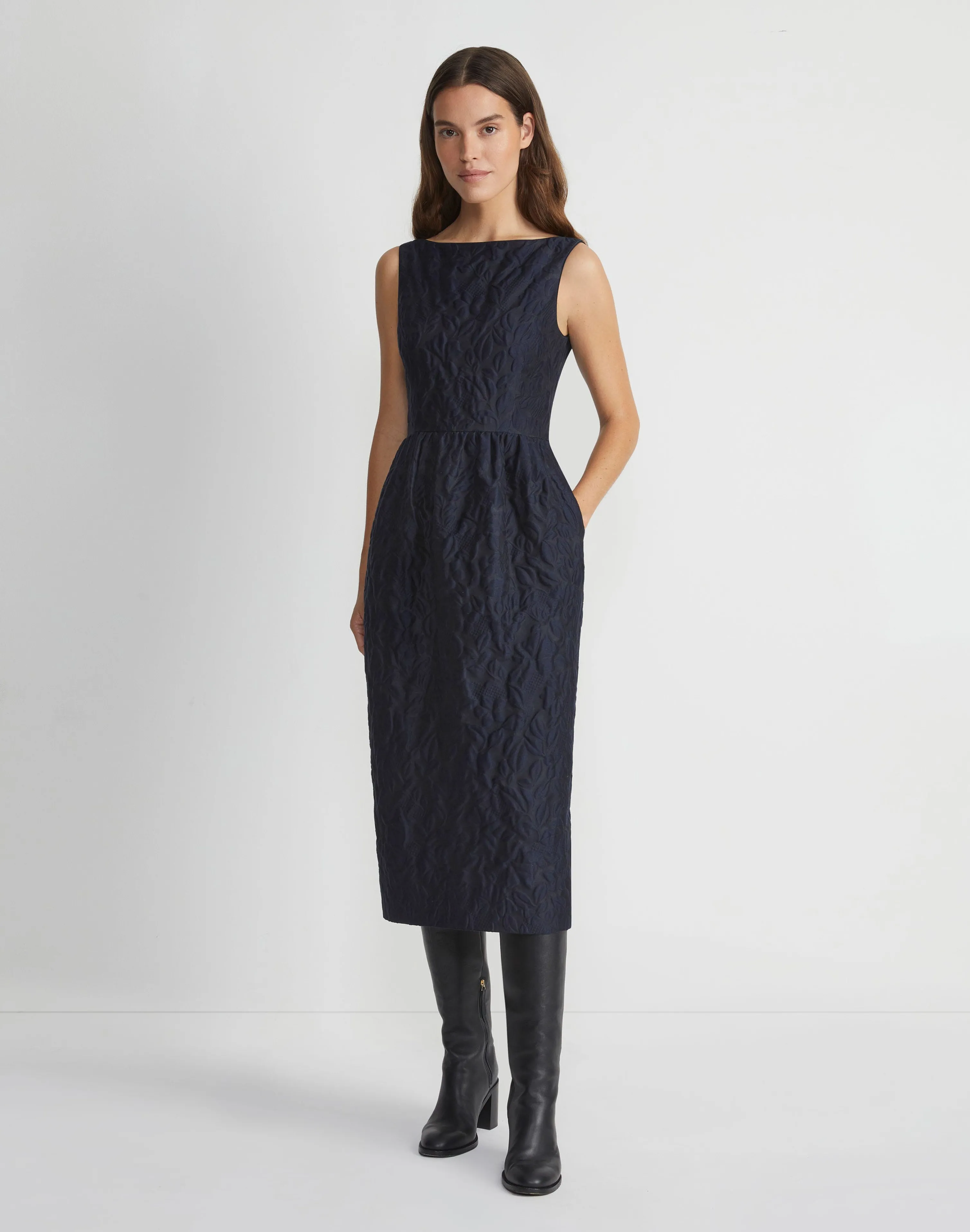 Flora Bloom Cloqué Jacquard Cotton-Silk Midi Dress